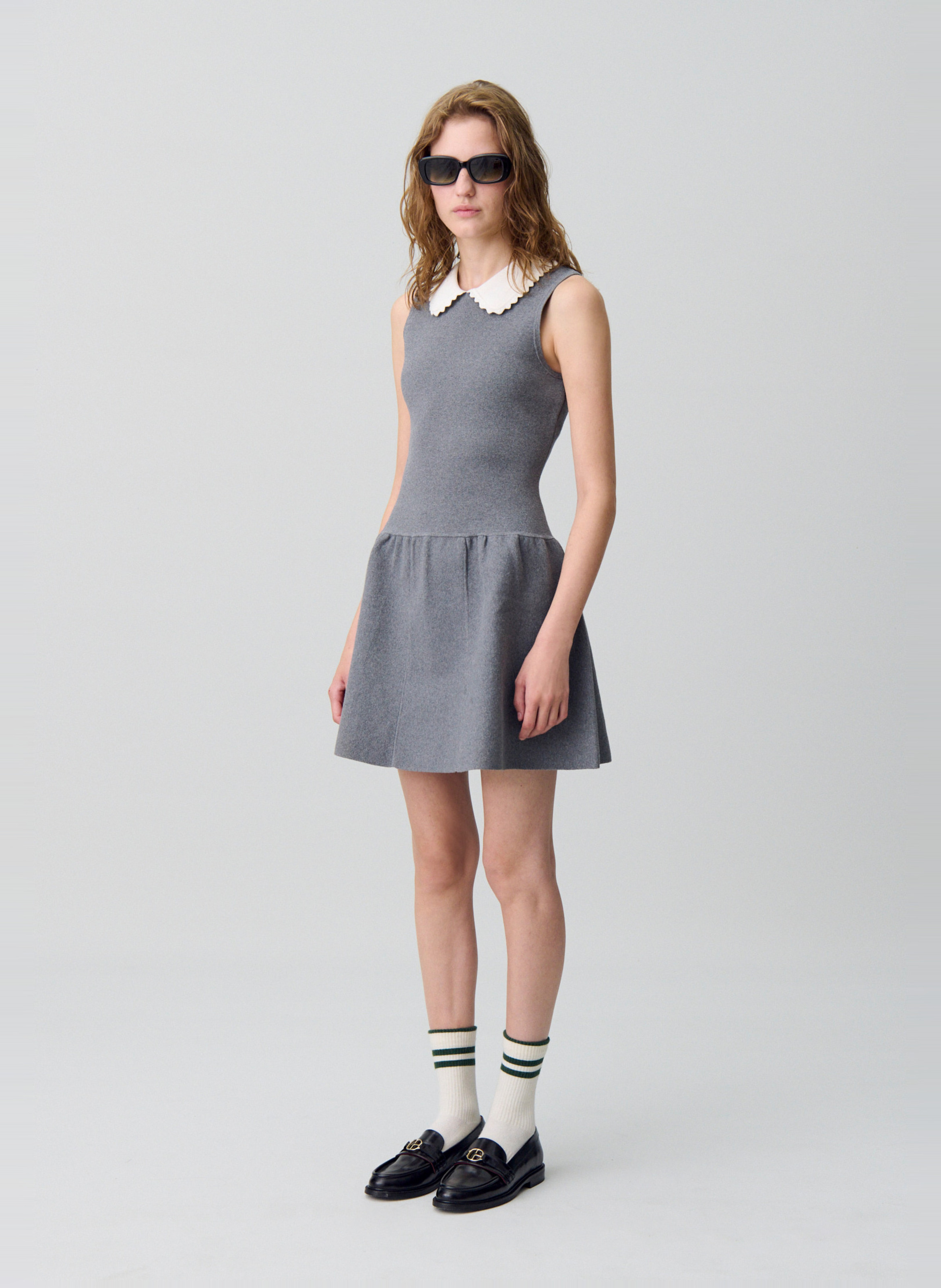 Robe midi col polo en coton mélangé mielec CLAUDIE PIERLOT Gris