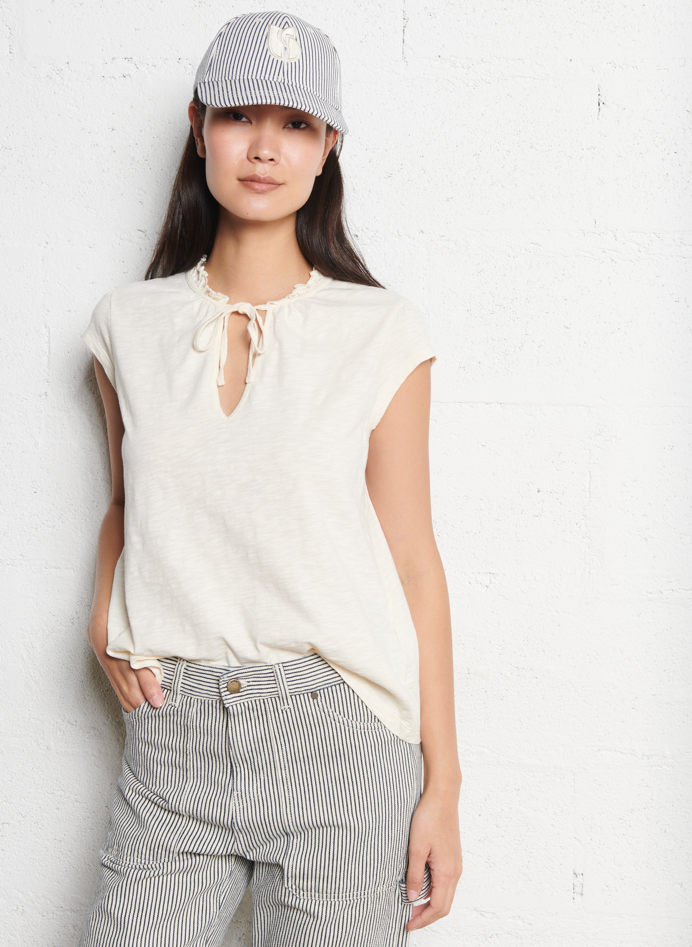 Top col v en coton very BA&SH Beige