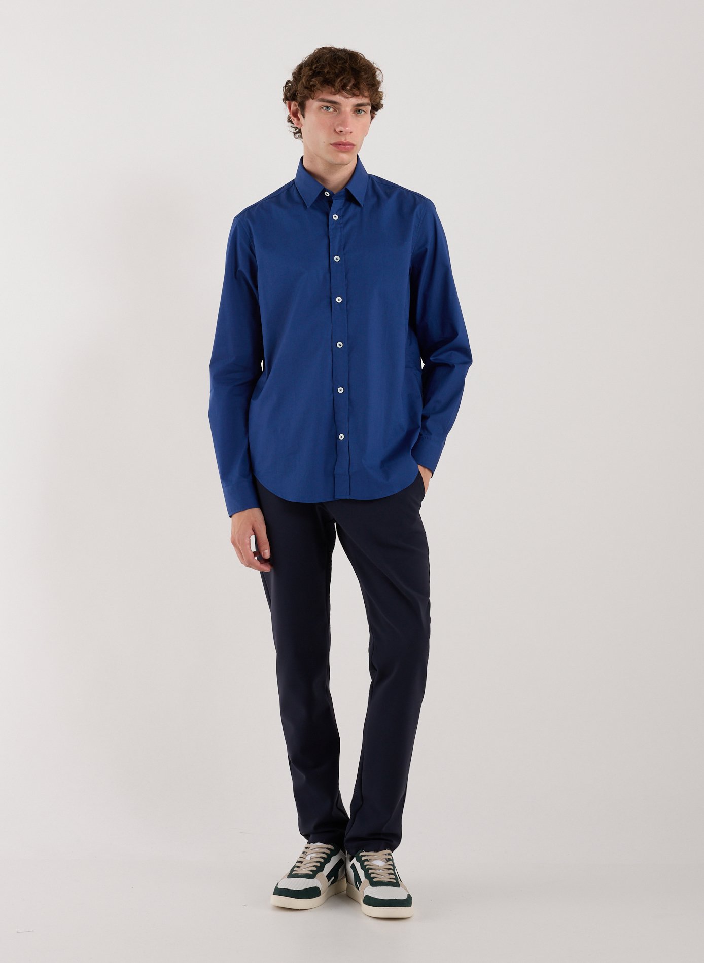 Solid classic collar cotton shirt AU PRINTEMPS PARIS Blue