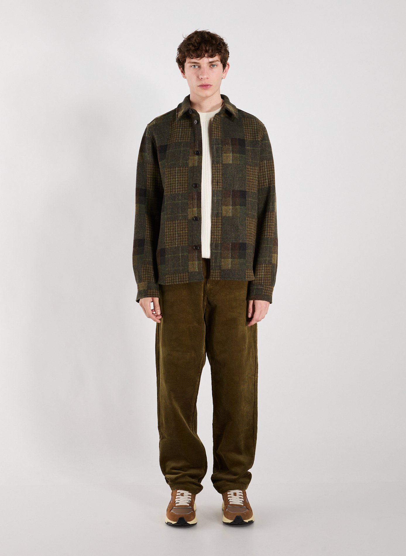 Chemise à carreaux col classique en laine LES DEUX Vert