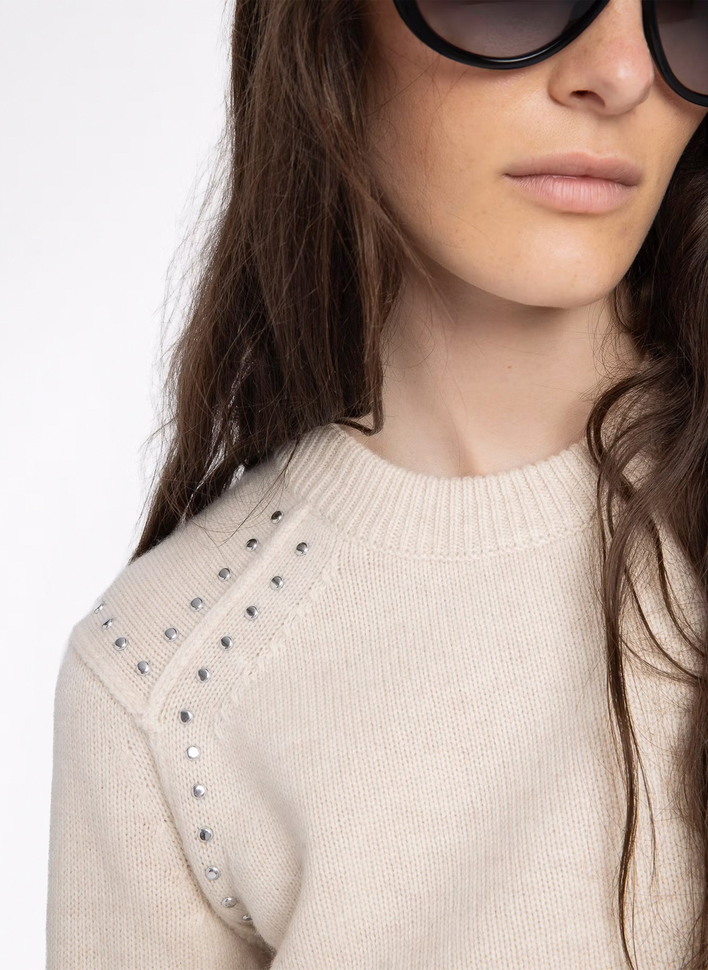 Pull droit col rond en laine et cachemire nalty ZADIG&VOLTAIRE Blanc