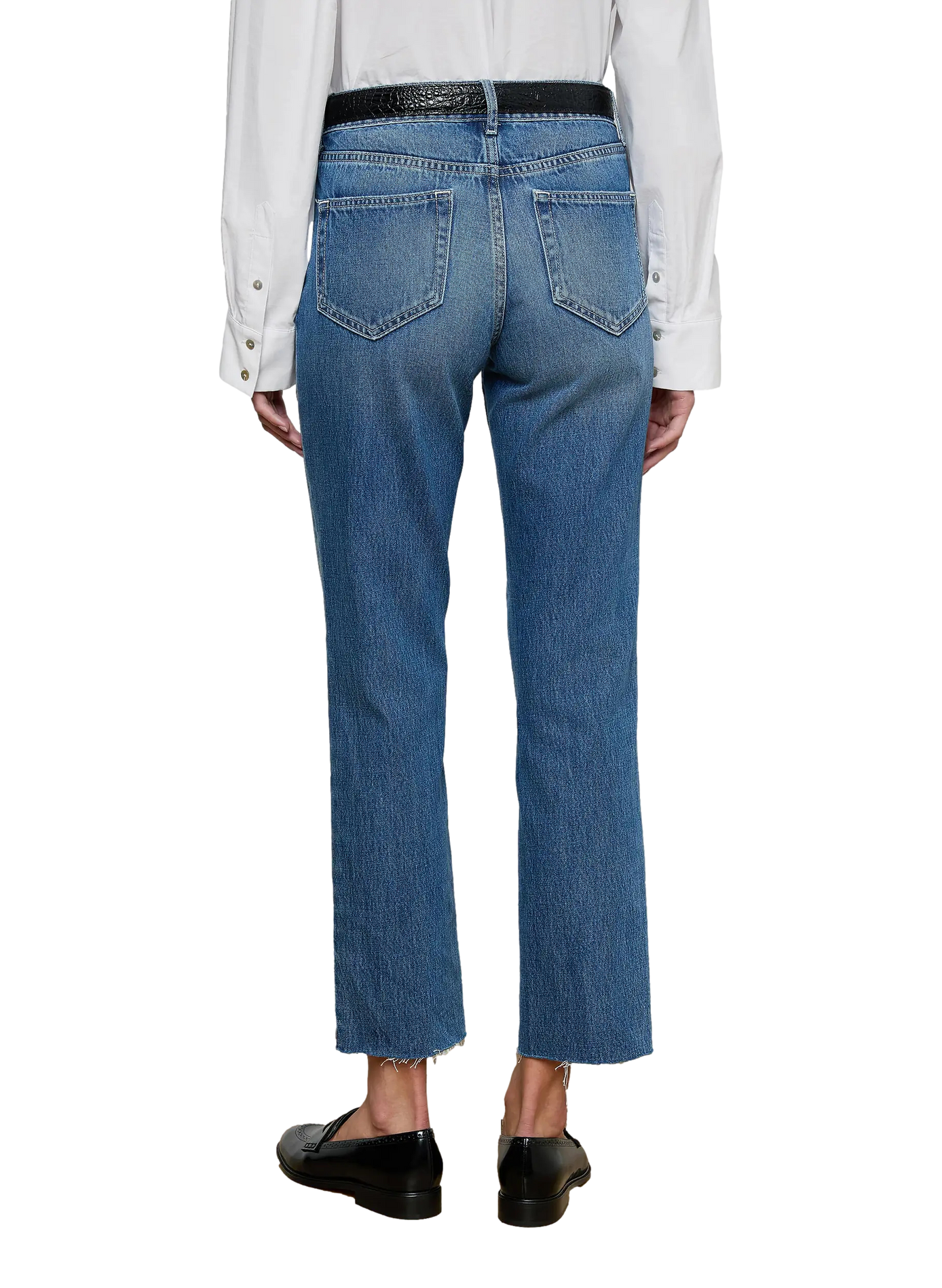 Jean droit à ourlets bruts en coton L'AGENCE Bleu