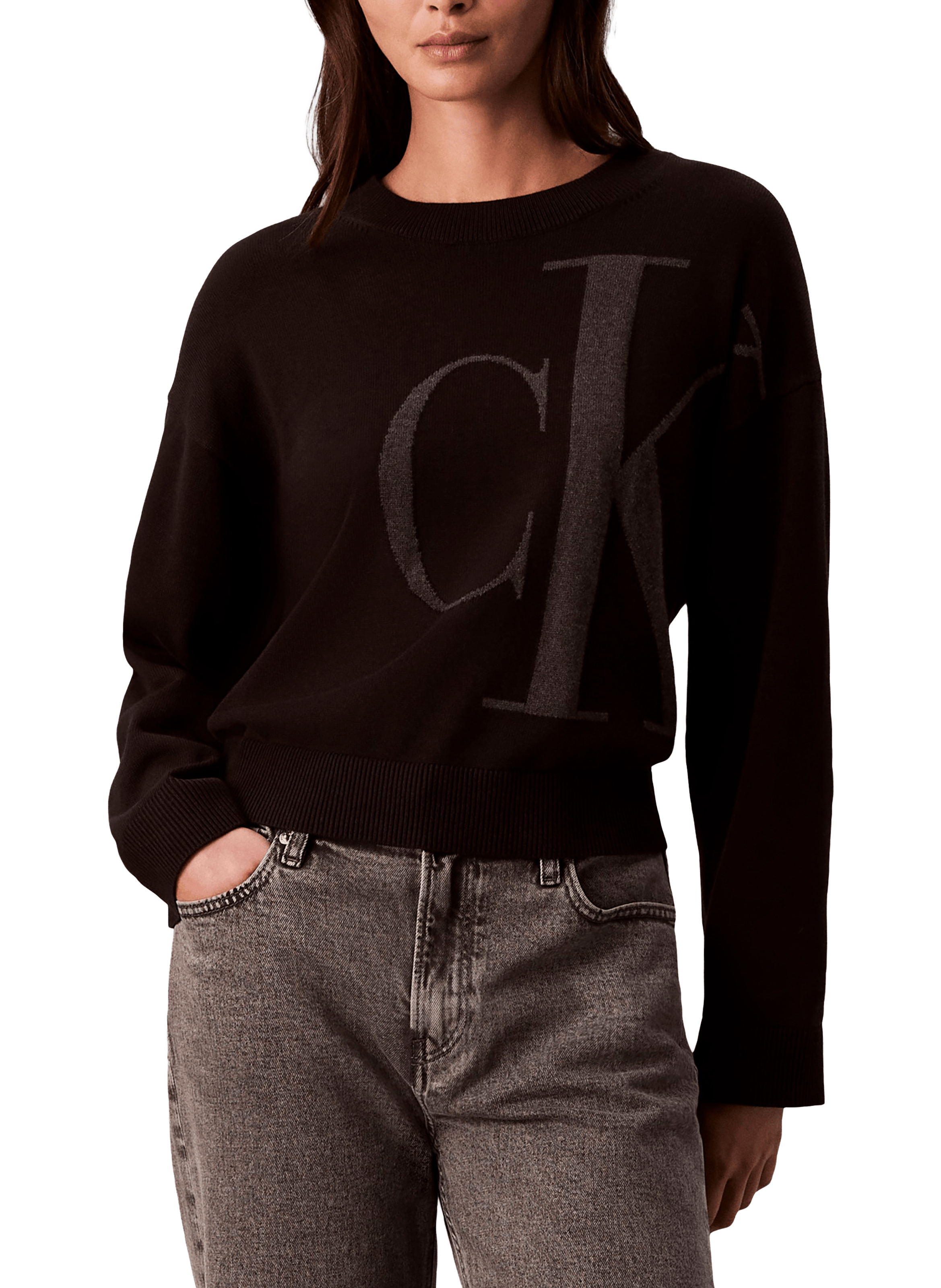 Short printed cotton sweater CALVIN KLEIN Black