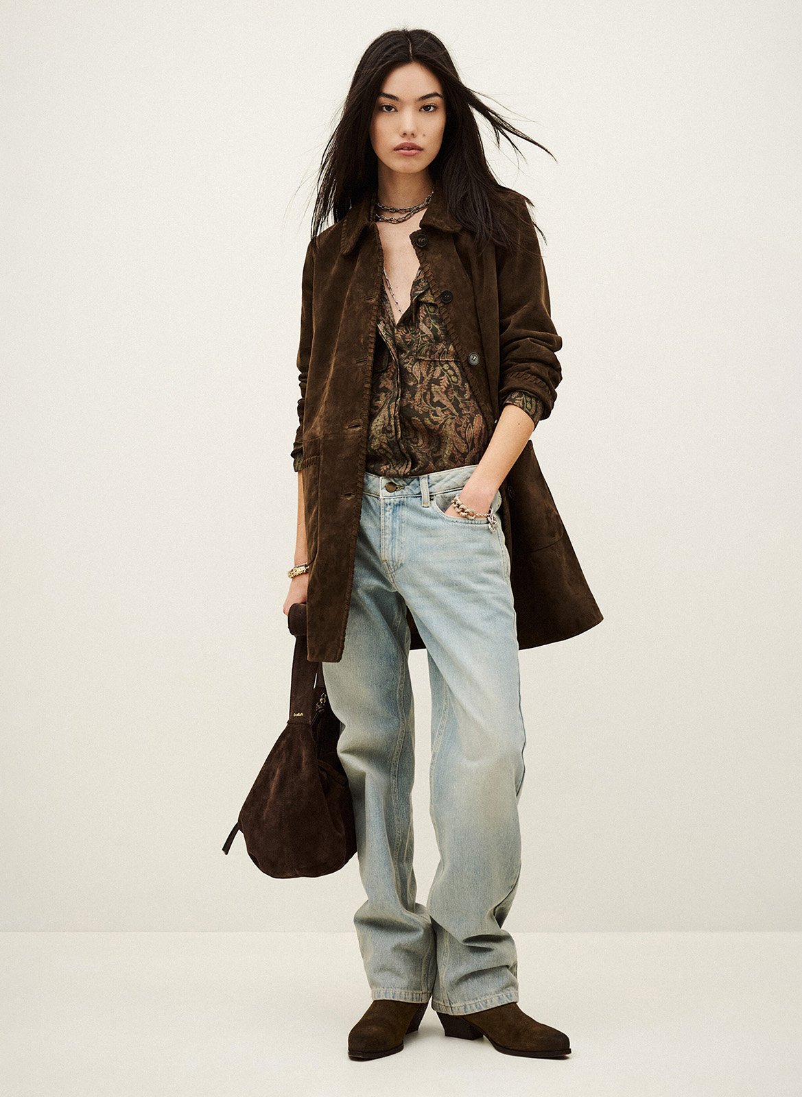 Manteau col classique en cuir maena BA&SH Marron