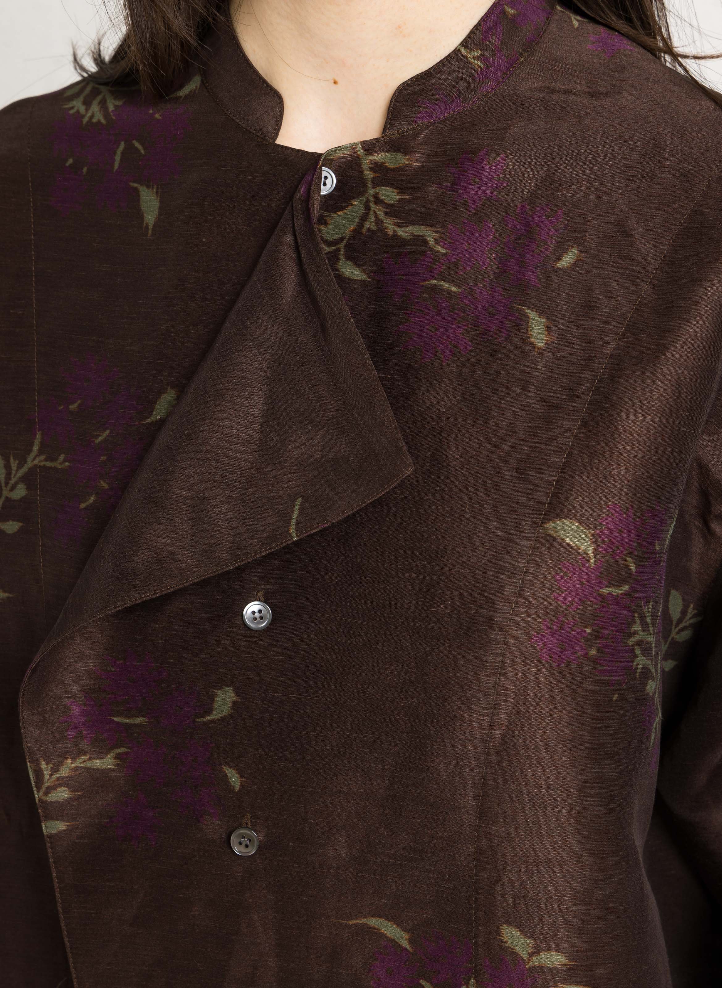 Blouse col mao en lin mélangé hampton SOEUR Marron