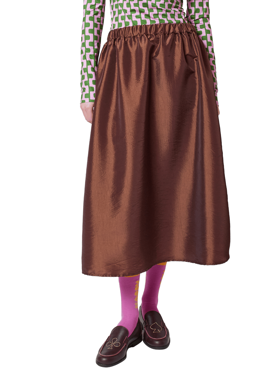 Jupe midi en taffetas satiné BOBO CHOSES Marron