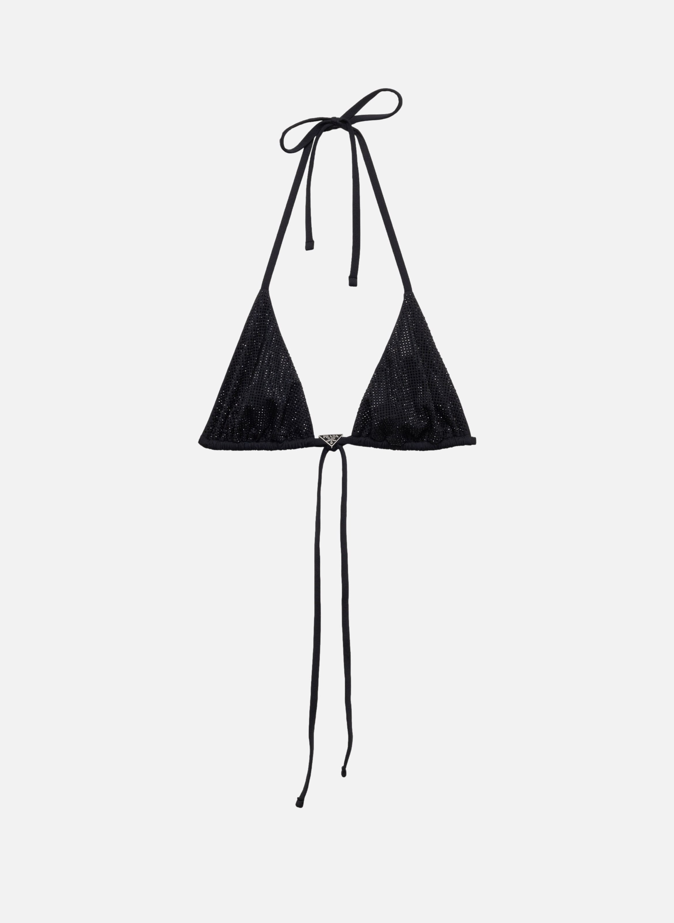 Haut de bikini triangle en jersey avec strass PRADA Noir