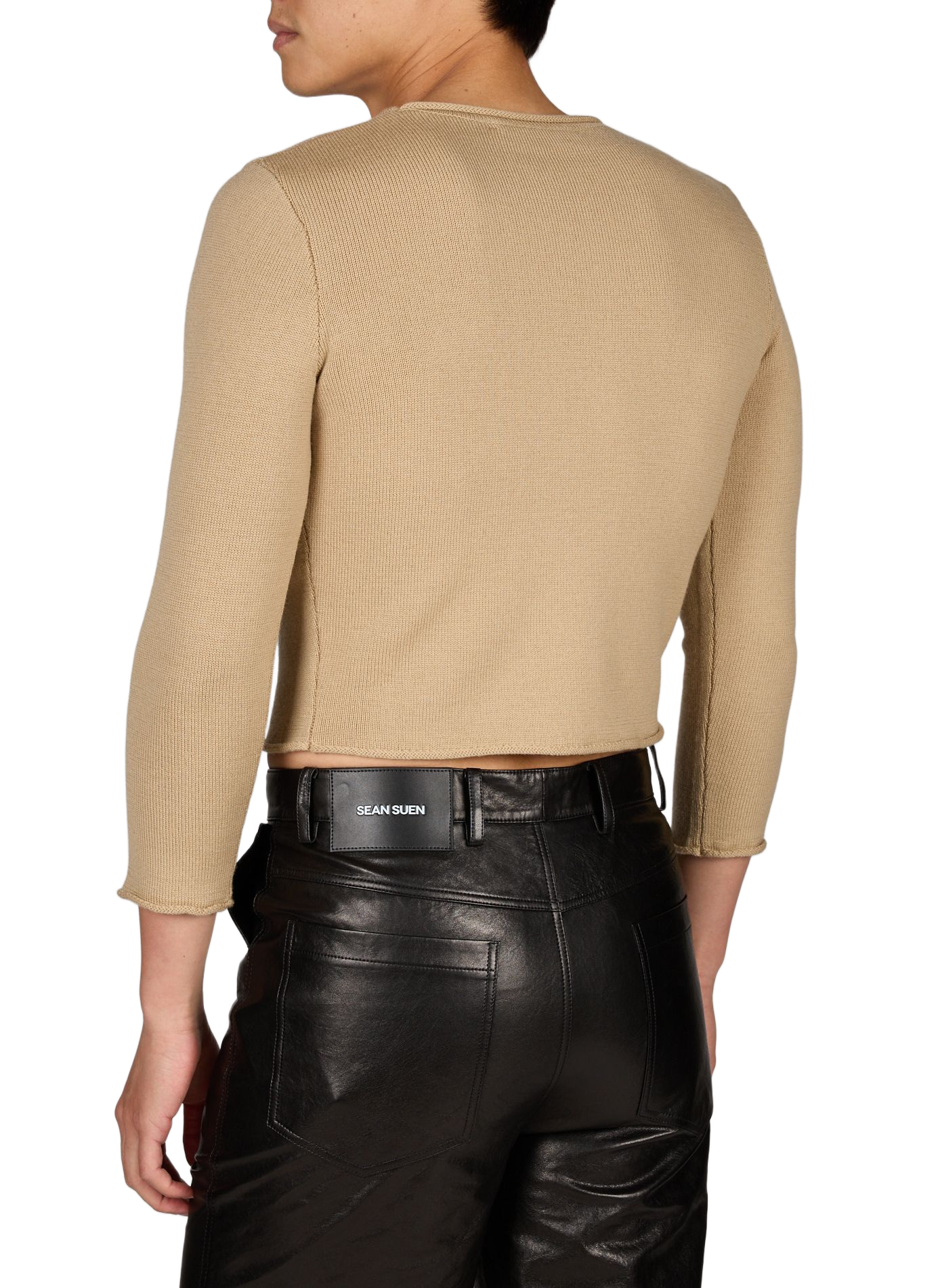 Cropped wool sweater with rolled edges SEAN SUEN Beige