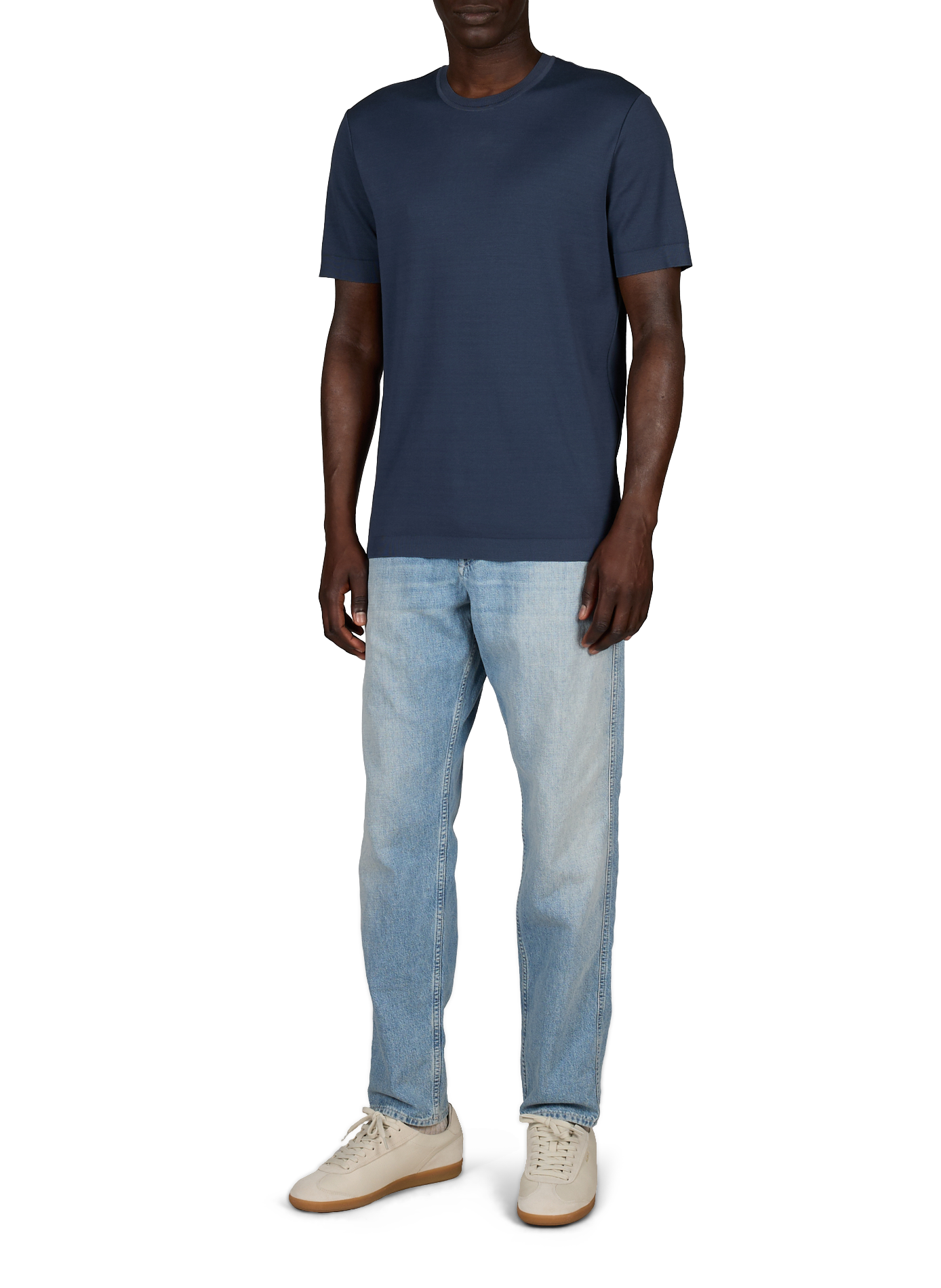T-Shirt aus Baumwolle in einfarbigem geradem Schnitt ETON Blau