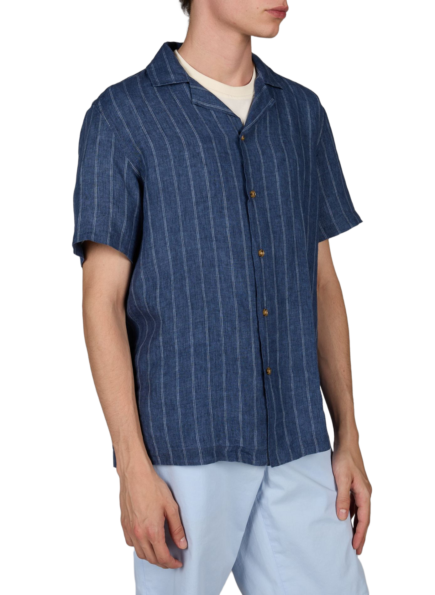 Short-sleeved linen shirt with stripes FACONNABLE Blue