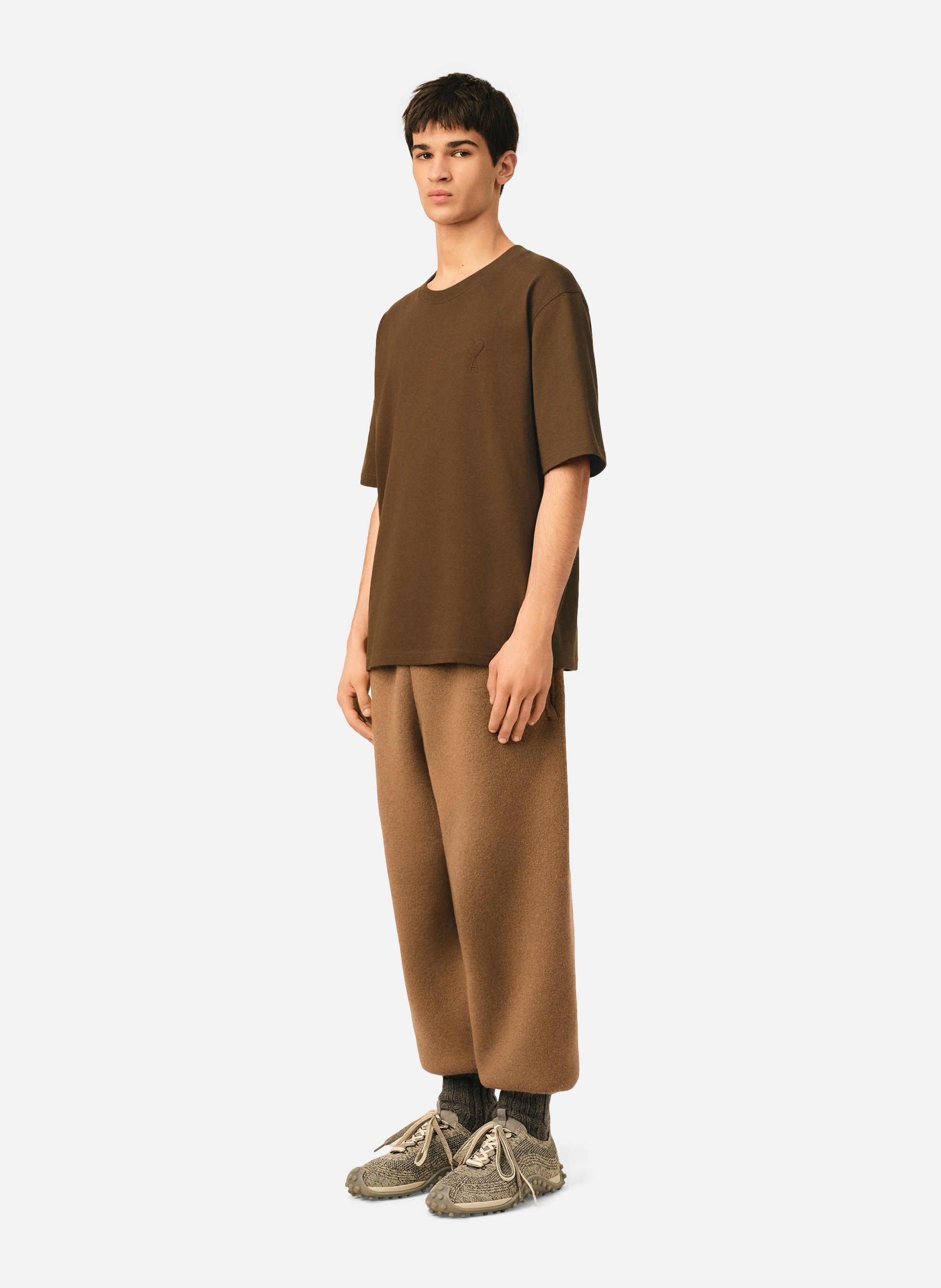 T-shirt unisexe en coton ami de coeur embossé AMI PARIS Marron