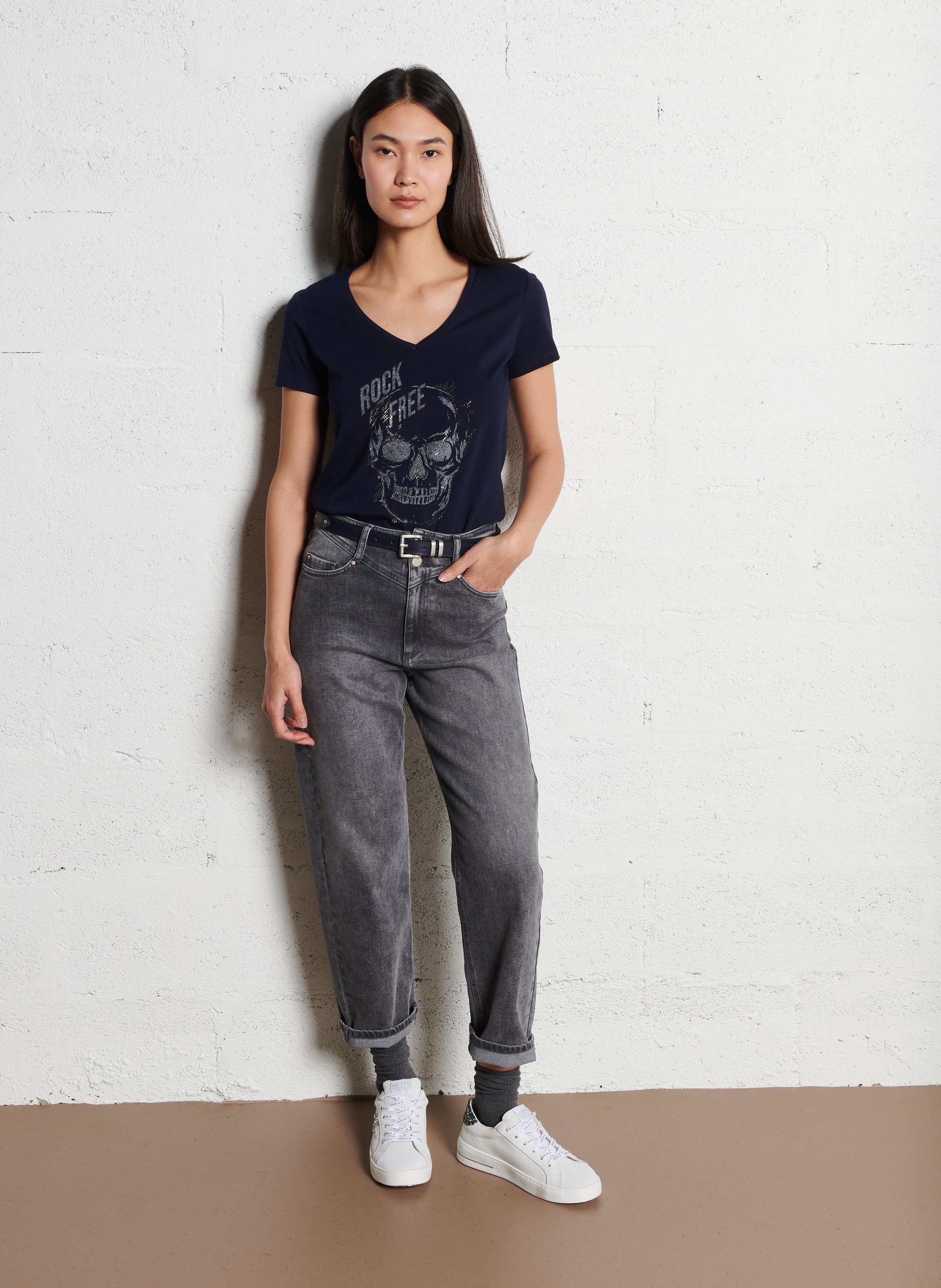 Jean slouchy en coton délavé alice IKKS Gris