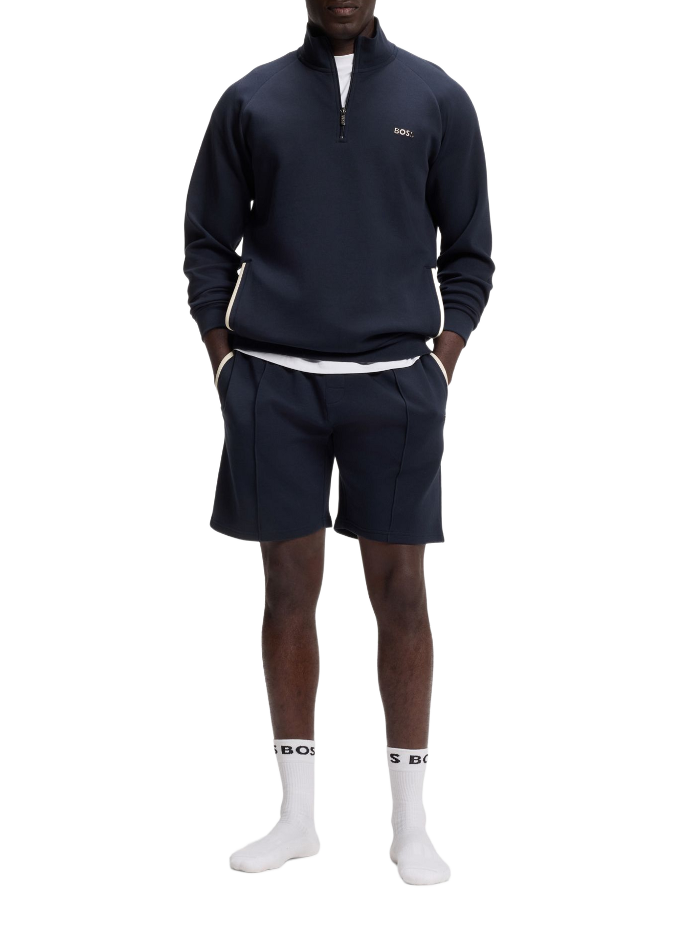 Bermudas rectos con logo en mezcla de algodón BOSS Azul
