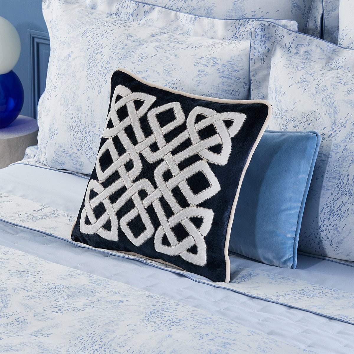 Housse de coussin en velours, entrelac YVES DELORME Bleu