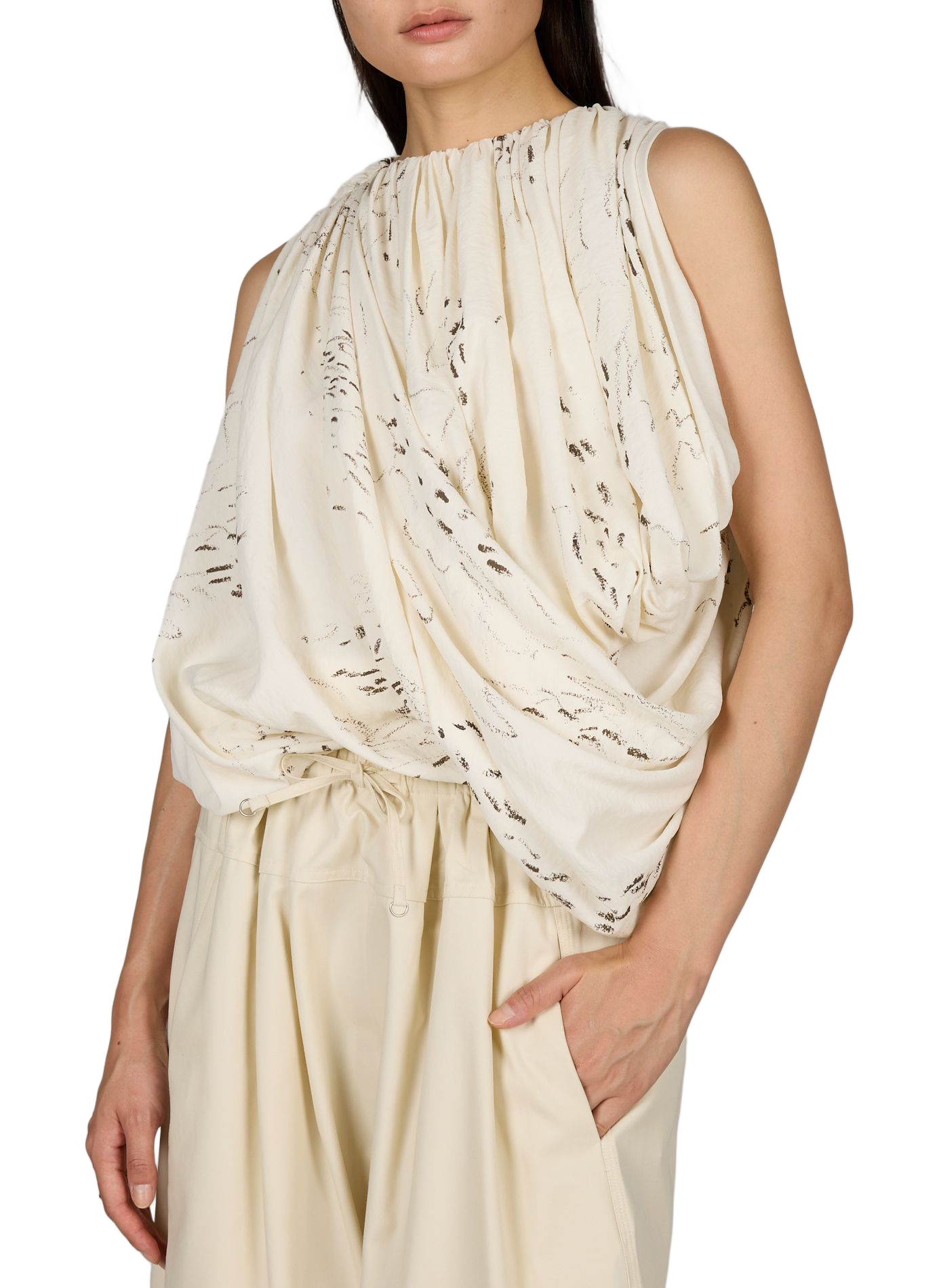 Asymmetrisches Top mit gemustertem Seidenmix LAMRONS Beige