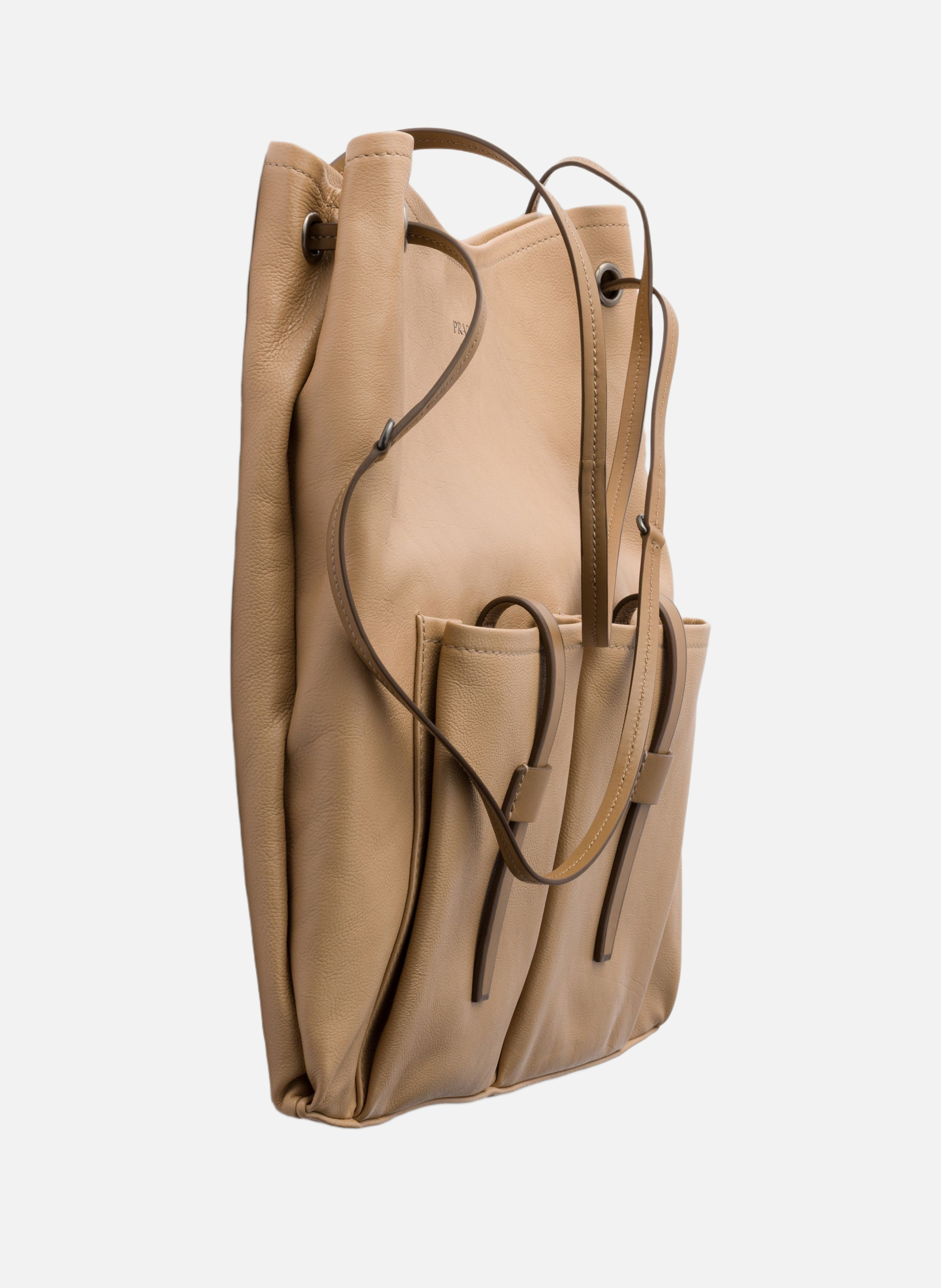 Grand sac en cuir prada route PRADA Beige