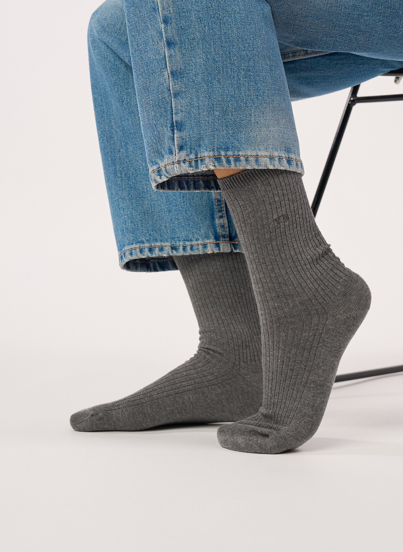 Chaussettes en coton peigné unies côtelées BILLYBELT Gris