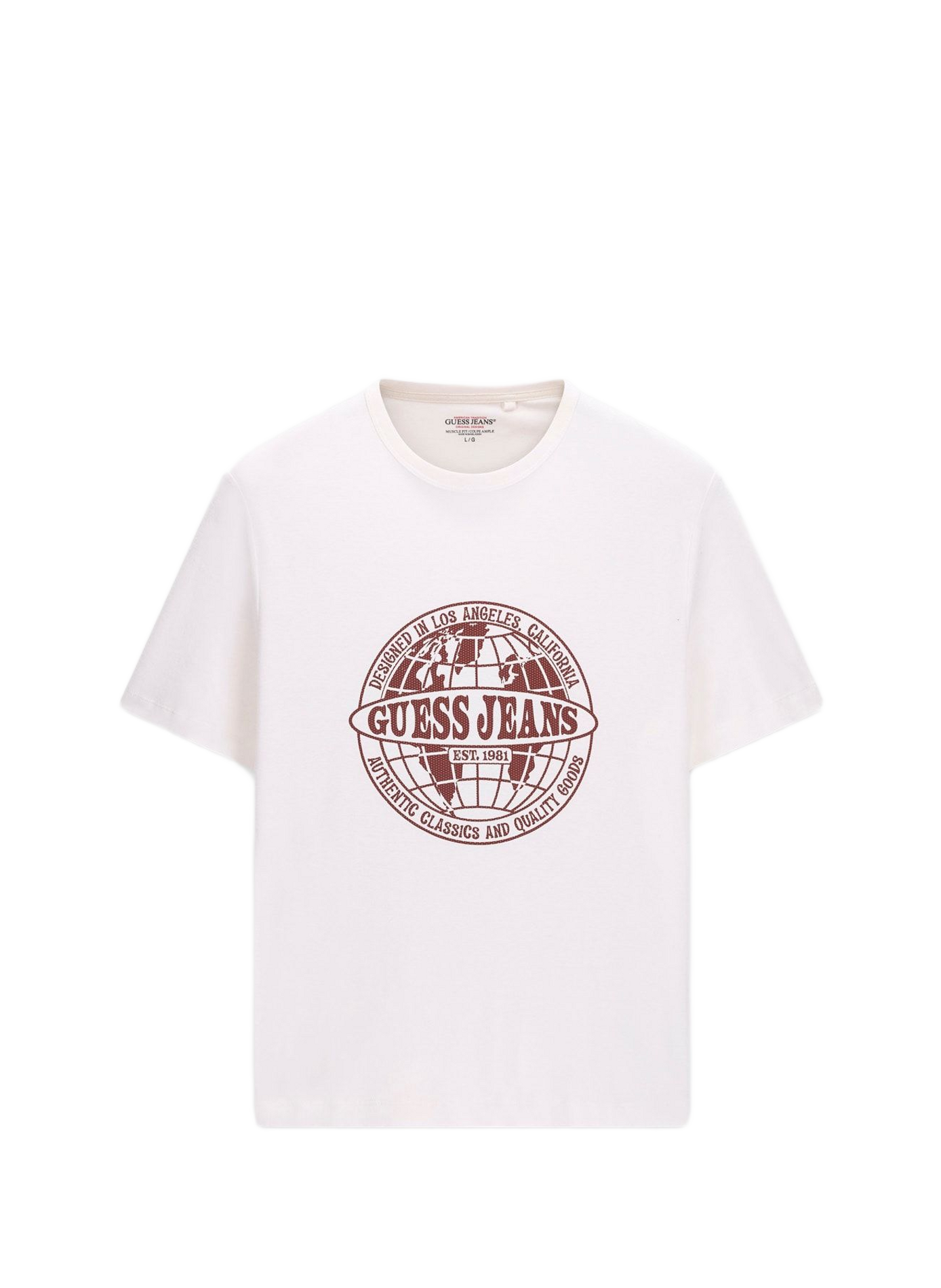 T-shirt droit col rond imprimé en coton GUESS Blanc