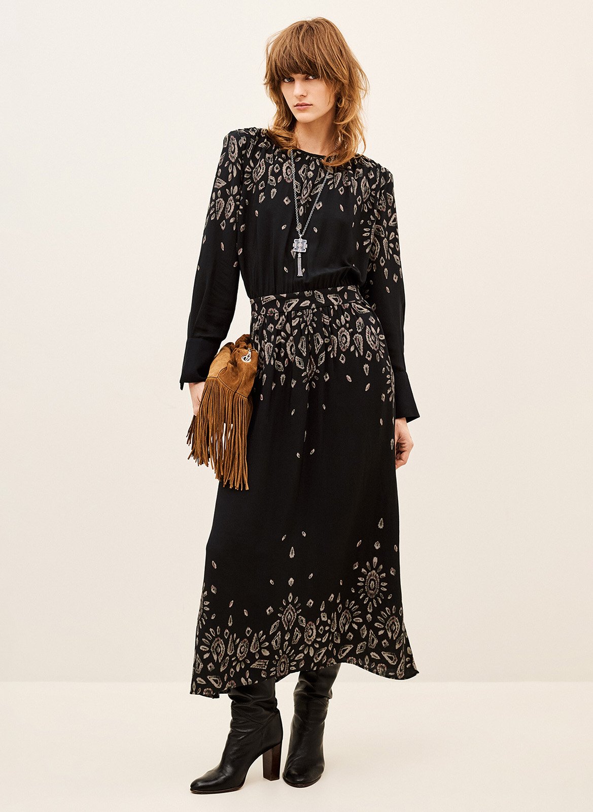 Robe longue col rond imprimée belline BA&SH Zwart