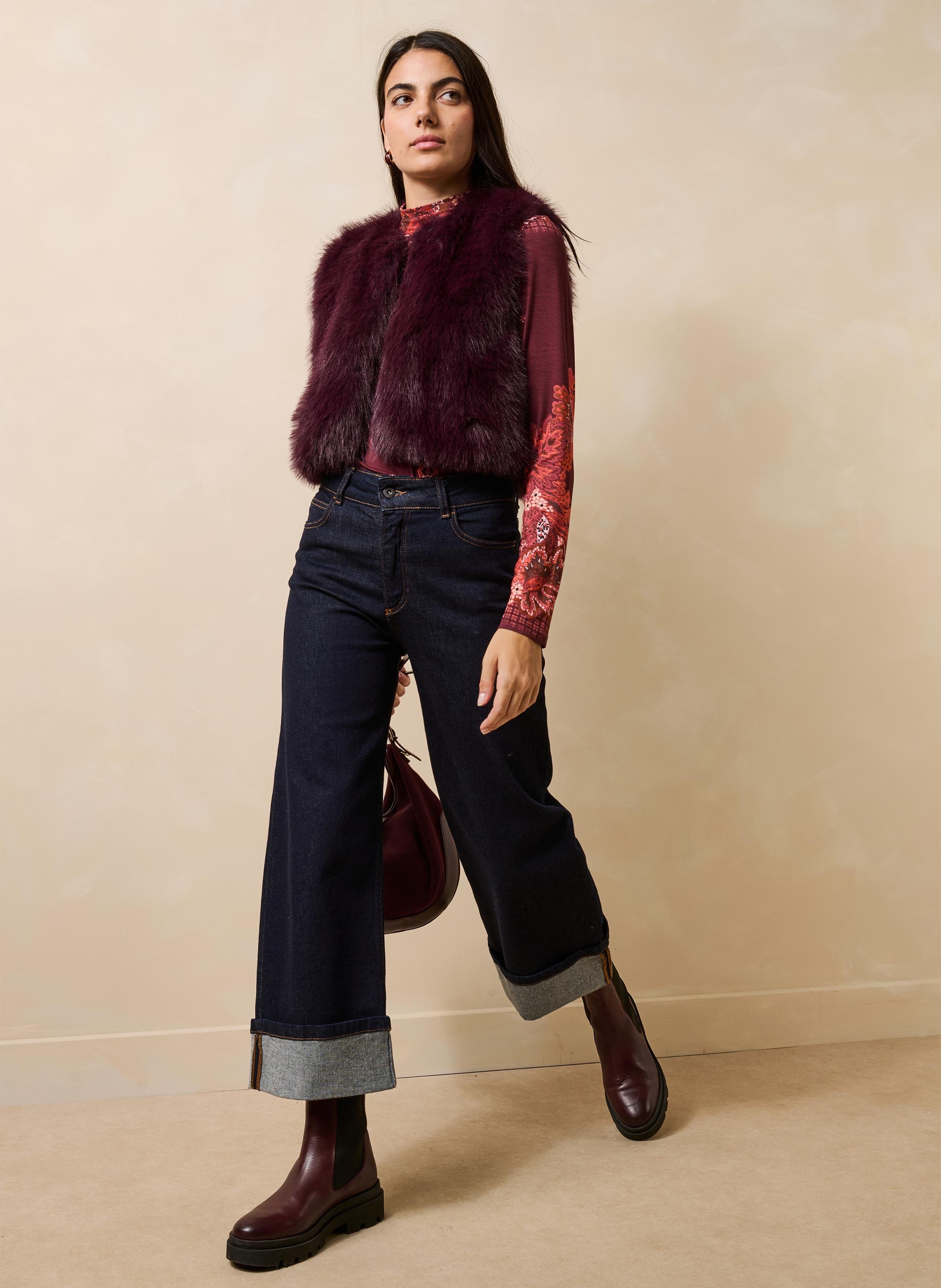 Veste droite sans manches effet fourrure LA FEE MARABOUTEE Violet