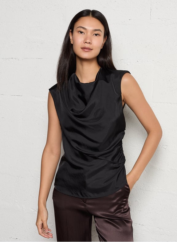Top col rond drappé eclat Noir by SOEUR SOEUR Top col rond drappé eclat Noir