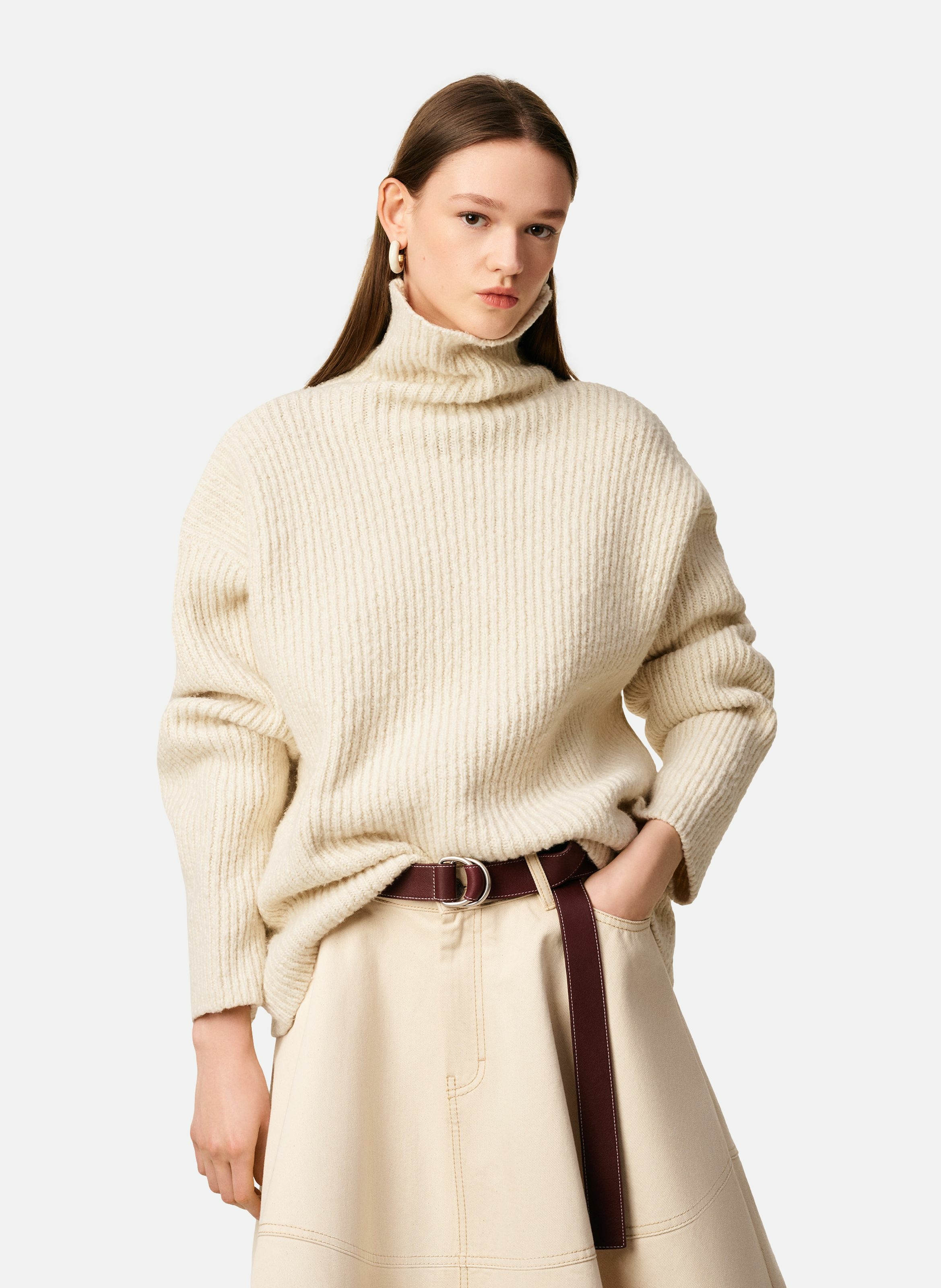 Pull col cheminée en laine unisexe AMI PARIS Blanc