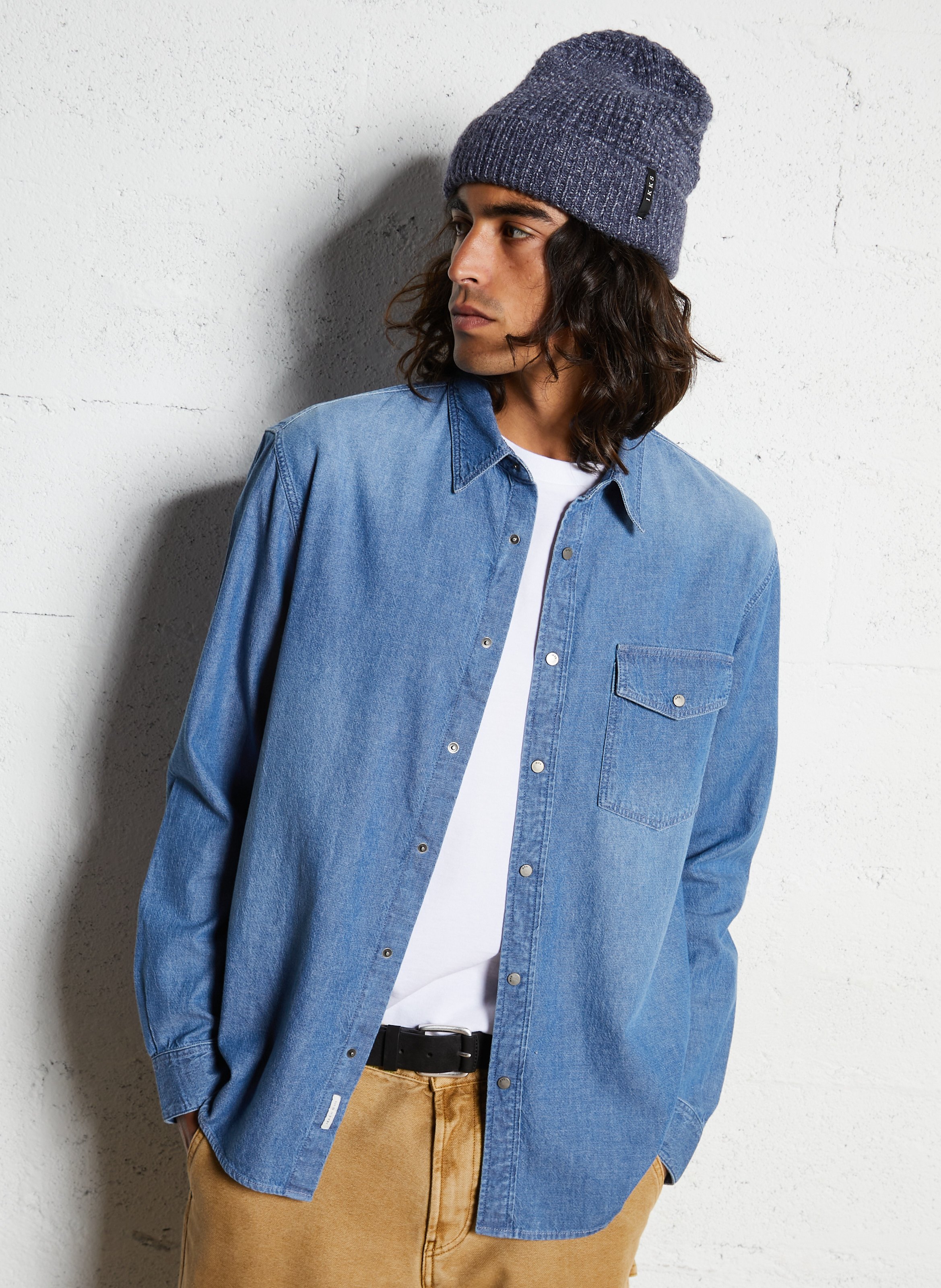 Chemise en jean droite boutonnée IKKS Bleu