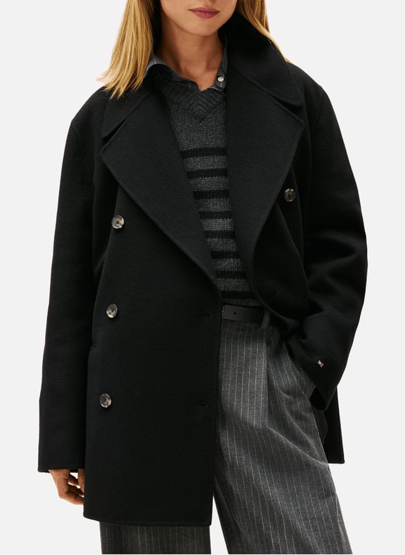 Manteau caban croisé en laine mélangée Noir by TOMMY HILFIGER TOMMY HILFIGER Manteau caban croisé en laine mélangée Noir