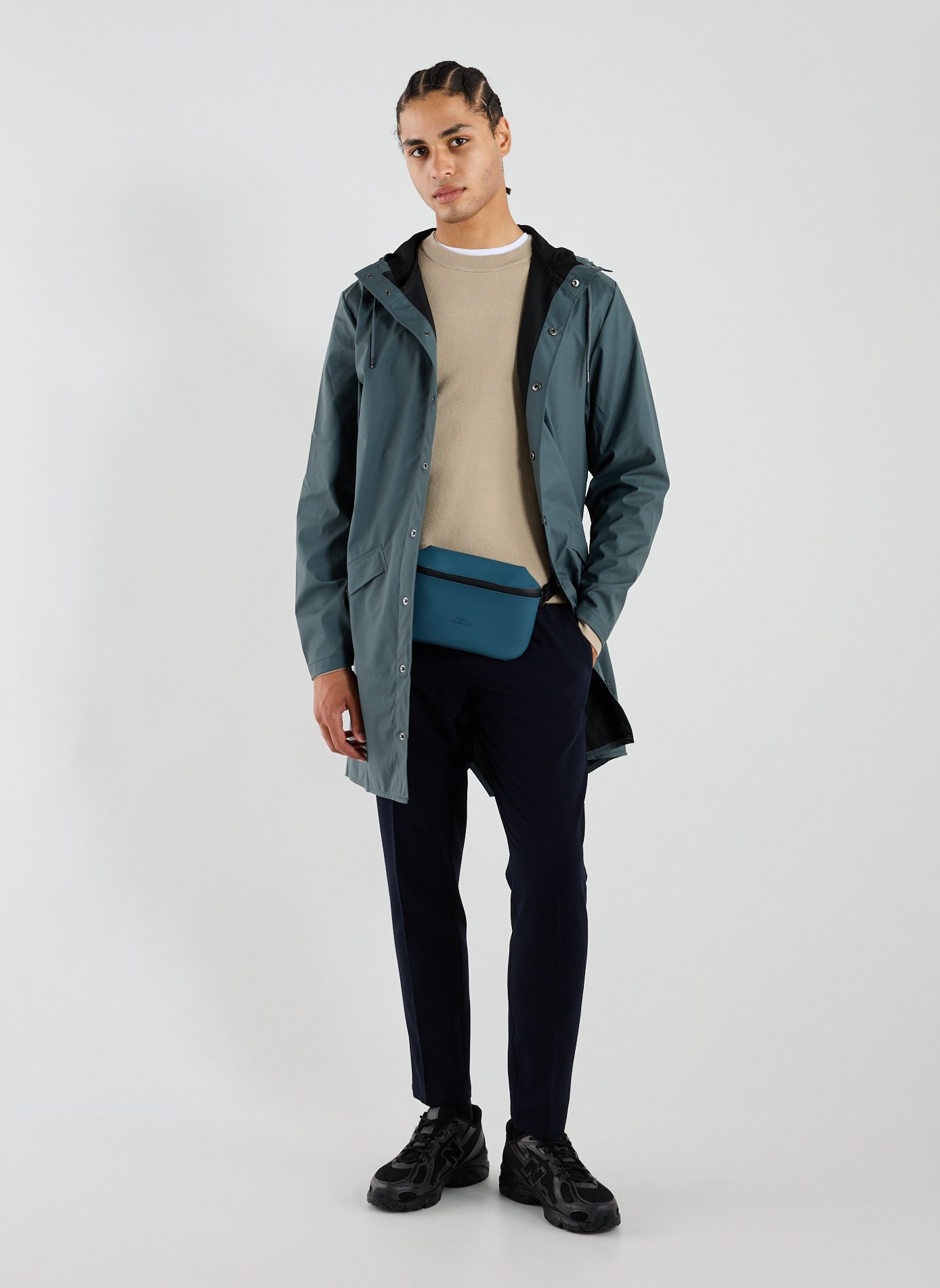 Imperméable long à capuche RAINS Bleu