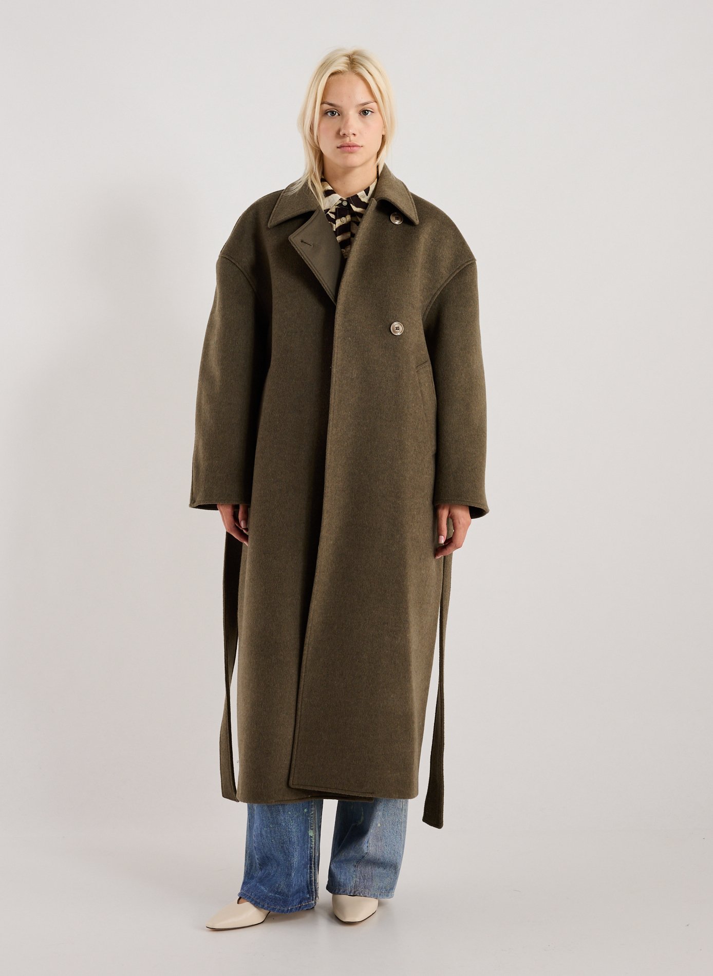 Classic Wool Blend Coat with Collar OUR LEGACY Khaki