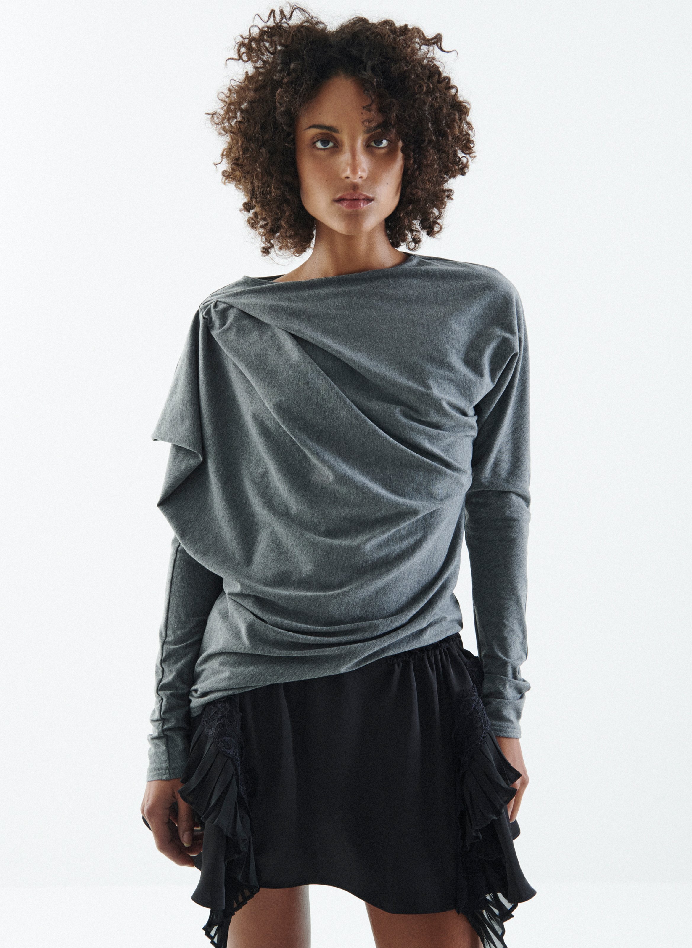 Top en jersey à manches longues drapé VAILLANT Gris