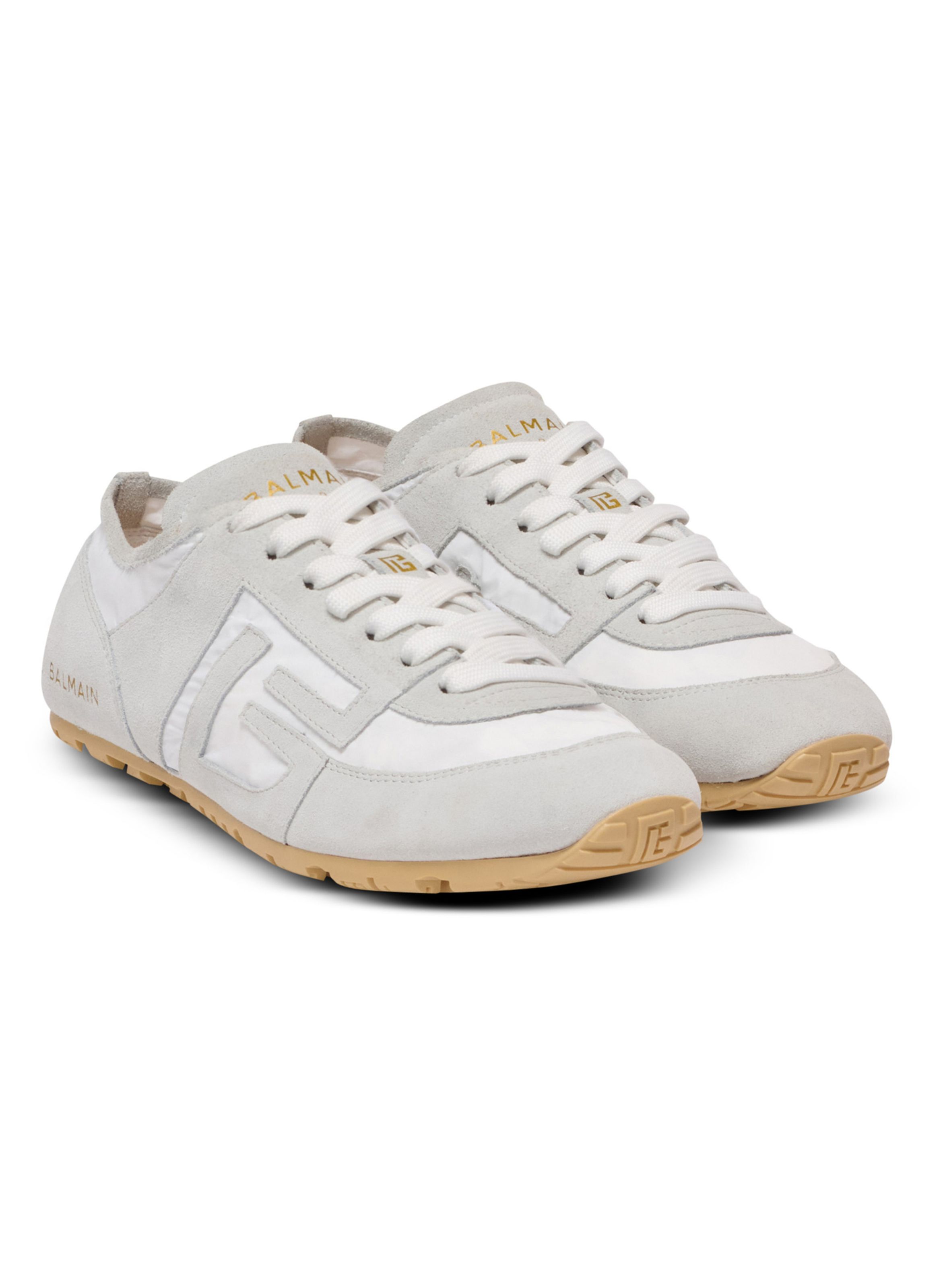 Baskets racer 45 en daim et agneau BALMAIN Blanc