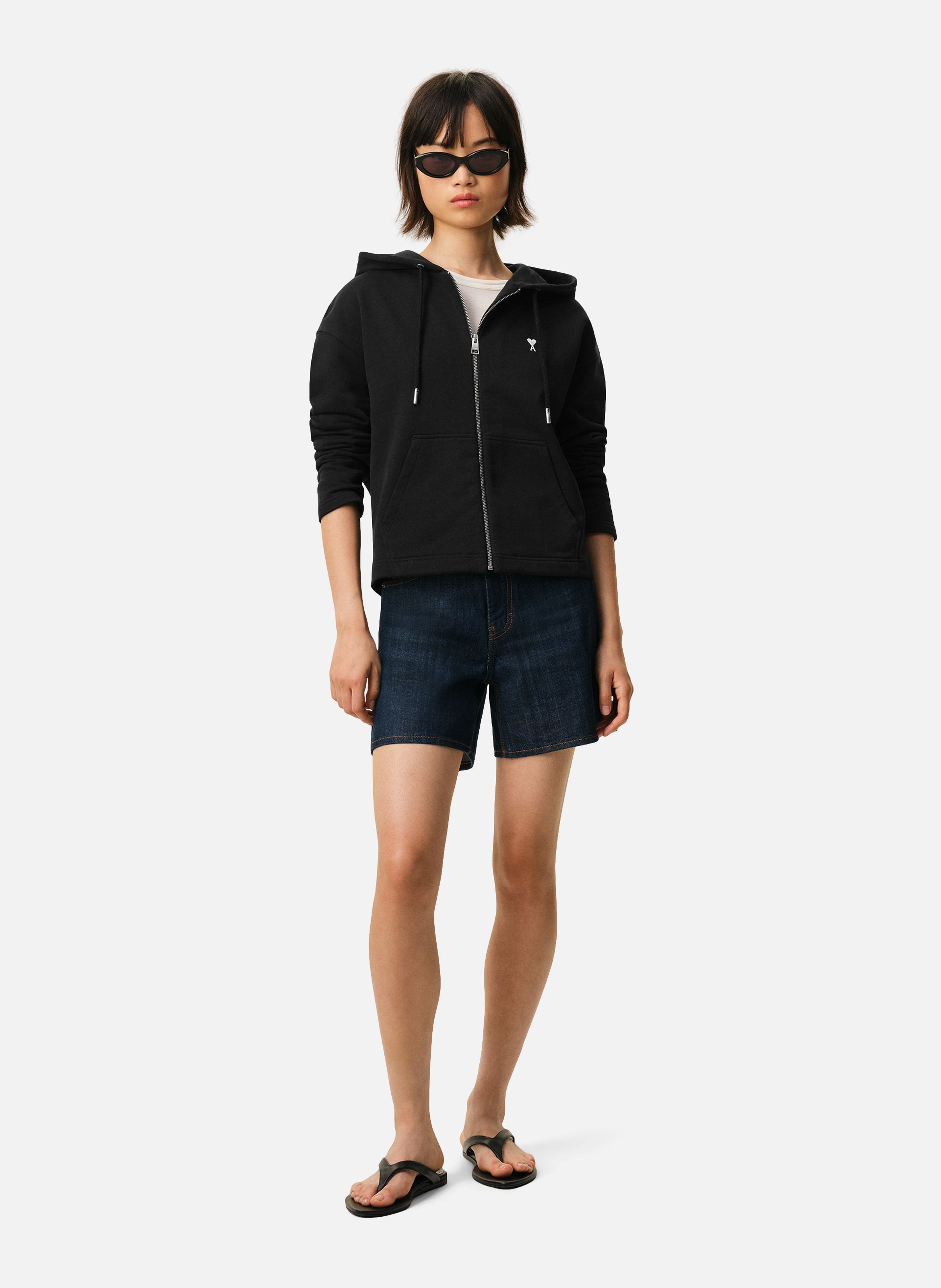 Hoodie zippé ami de coeur en coton AMI PARIS Noir