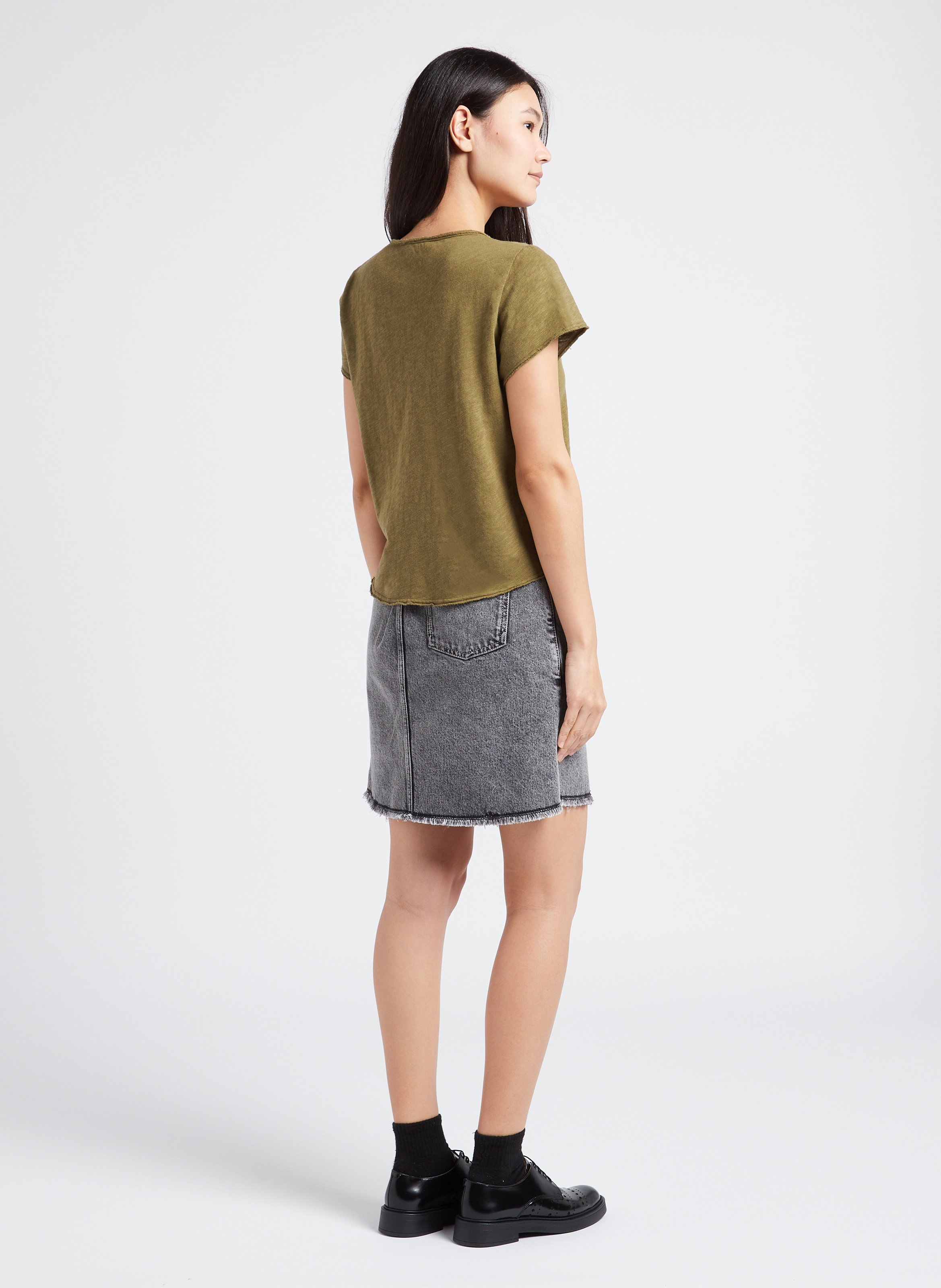 Tee-shirt droit col v en coton sonoma AMERICAN VINTAGE Kaki