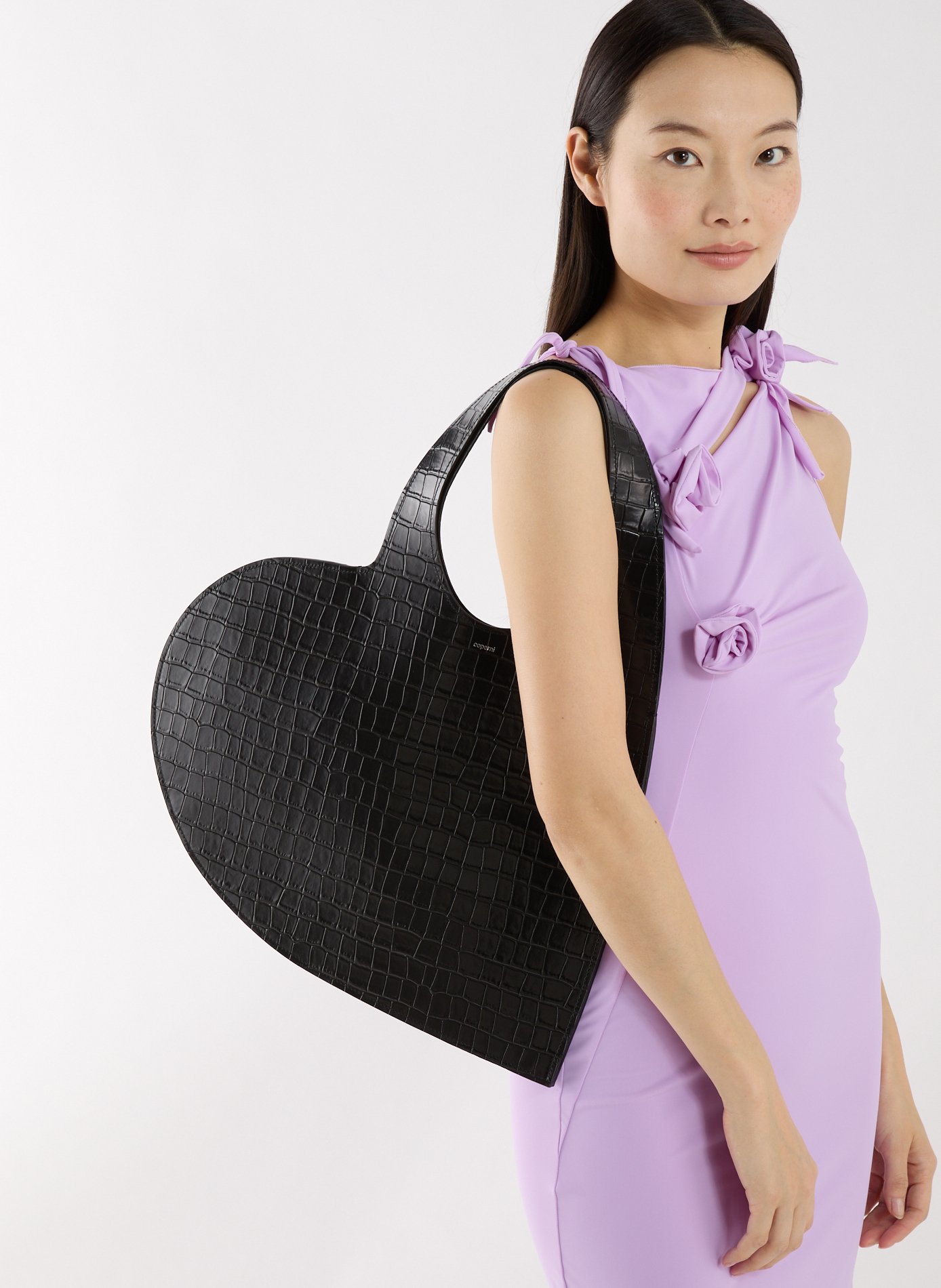 Sac épaule coeur peau de crocodile en cuir COPERNI Noir