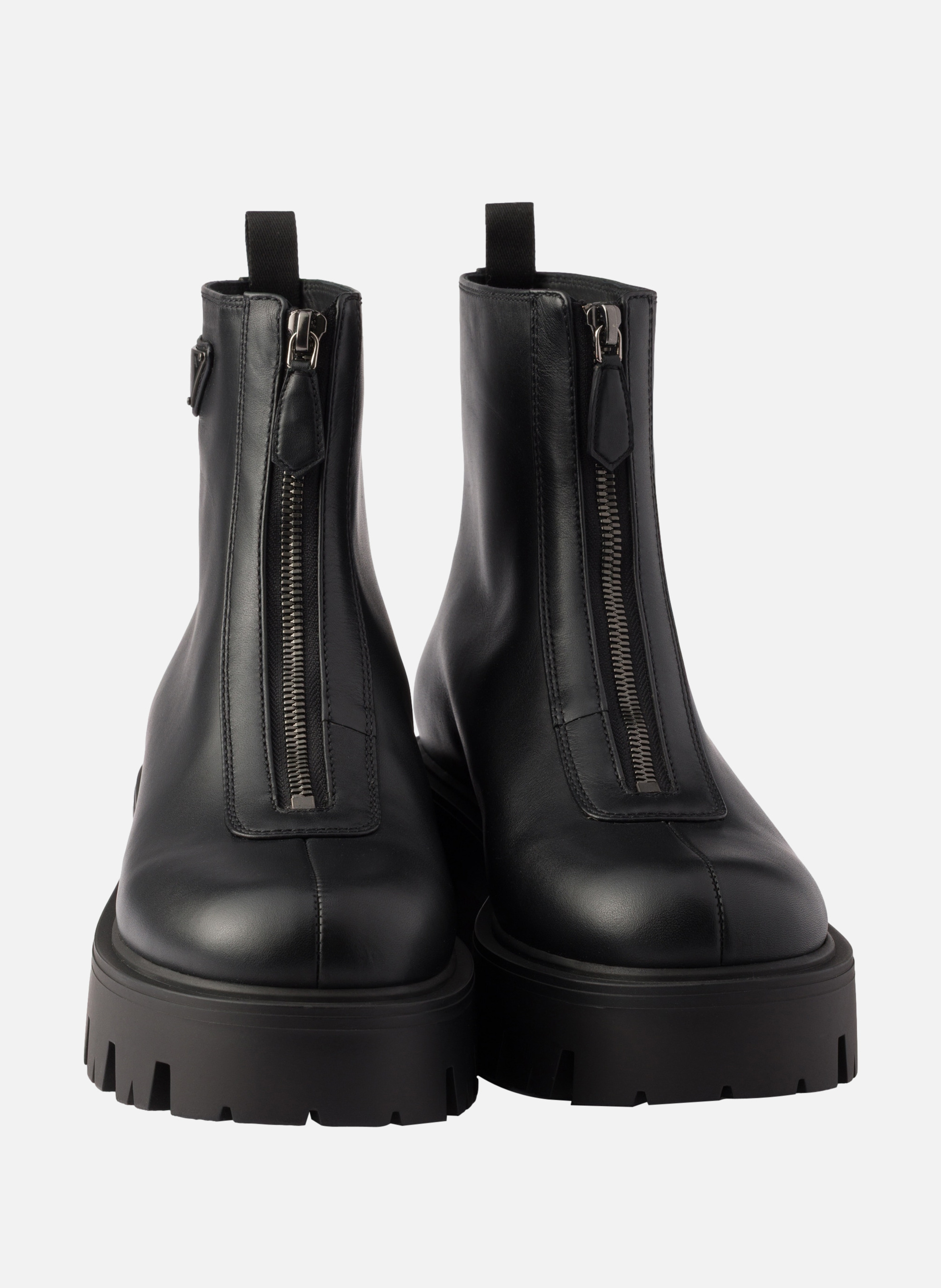 Bottines en cuir avec fermeture à glissière PRADA Noir