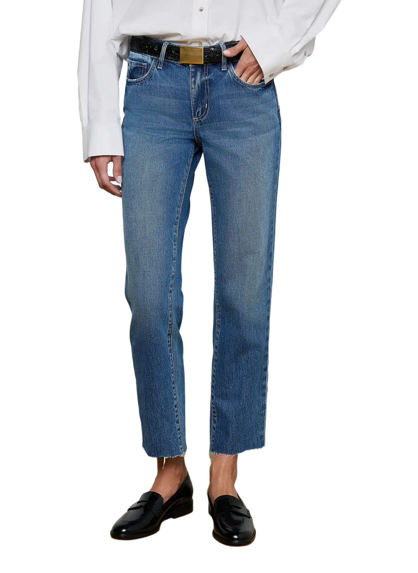 Jean droit à ourlets bruts en coton L'AGENCE Bleu