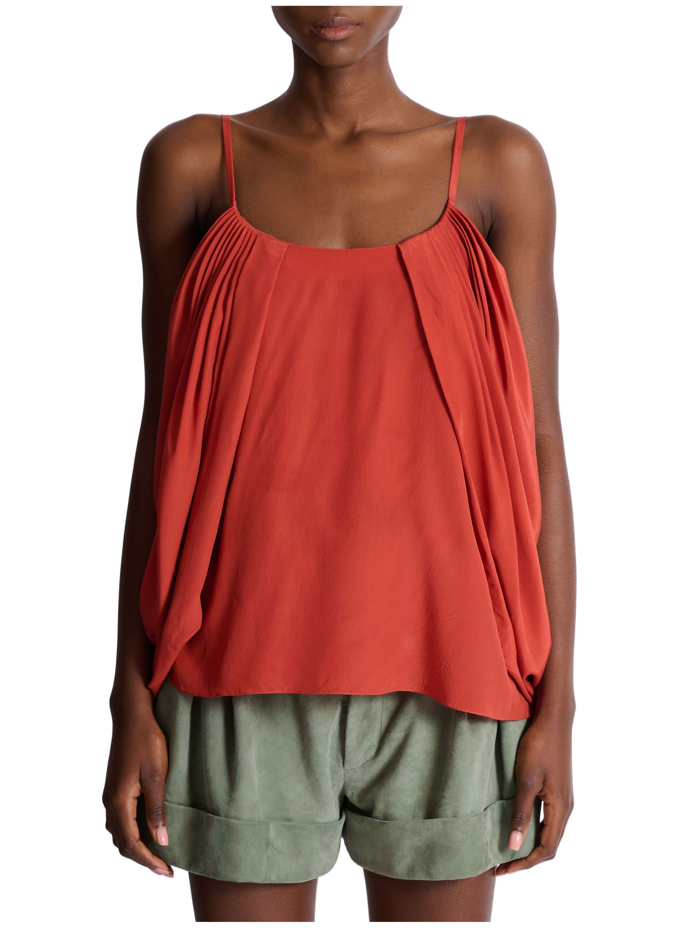 Débardeur drapé en crêpe de soie BALMAIN Rouge