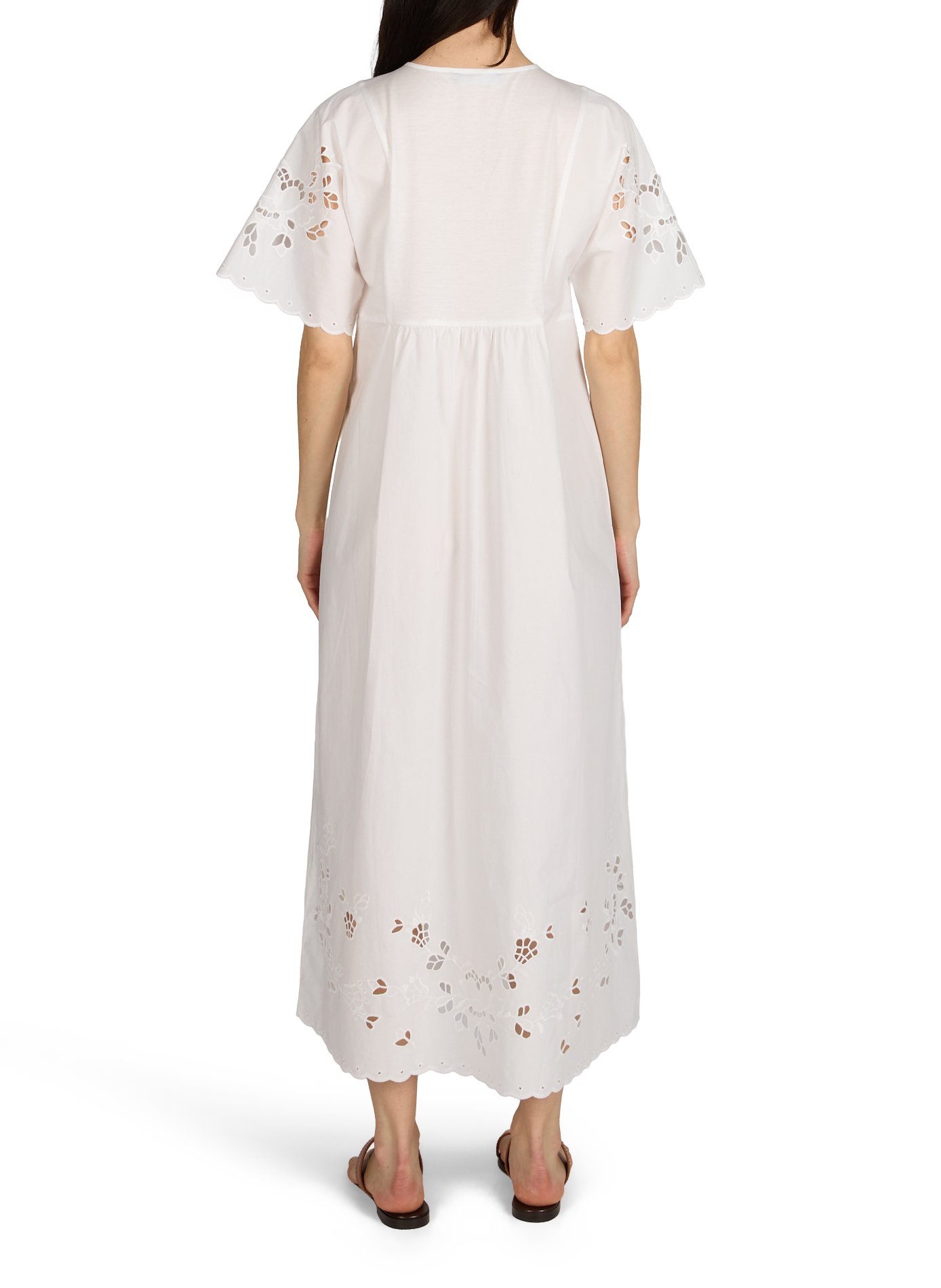 Cotton V-neck dress with embroidery details MAX MARA WEEK END White