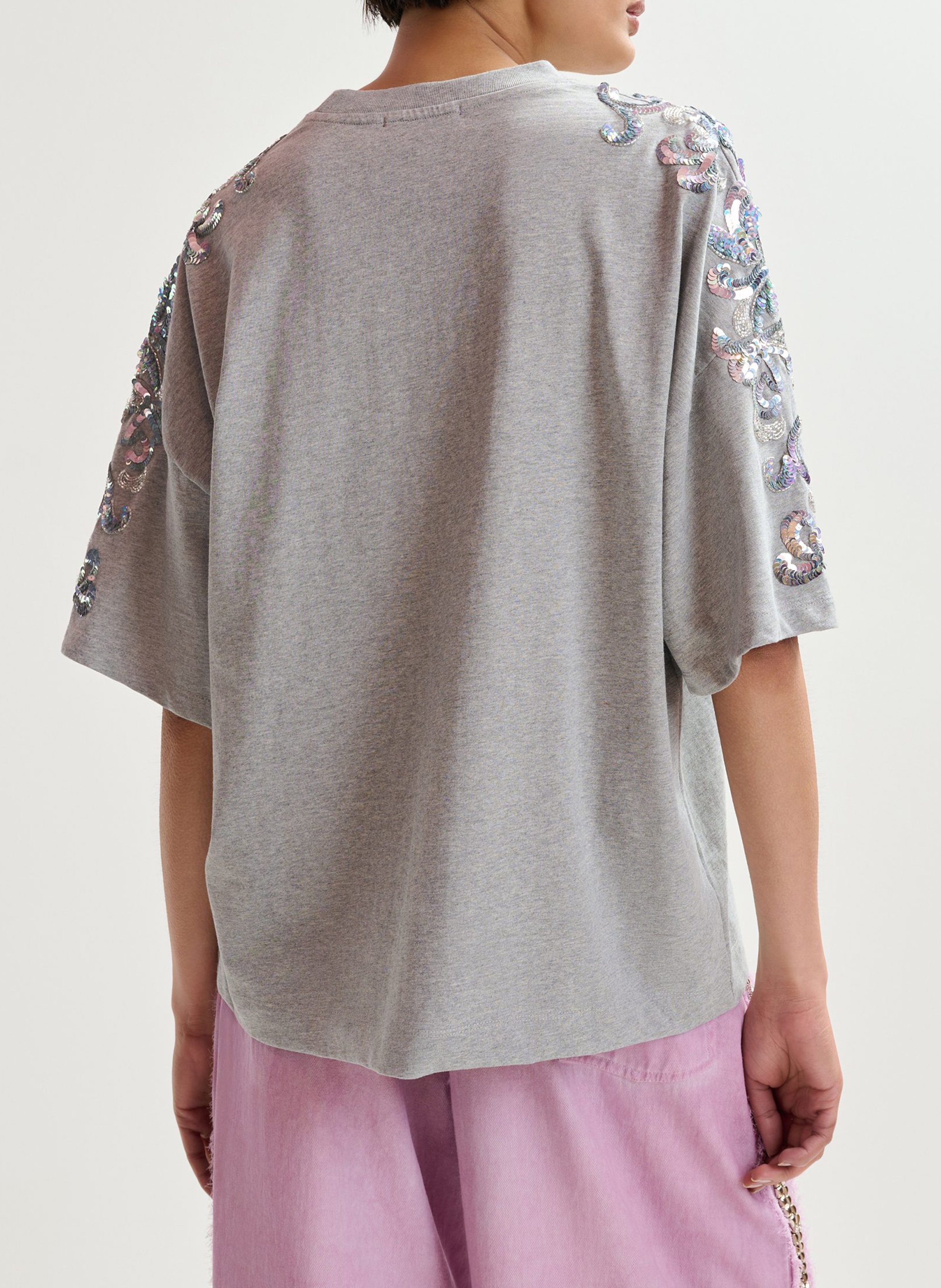 Tee-shirt ample à perles jangoo Gris