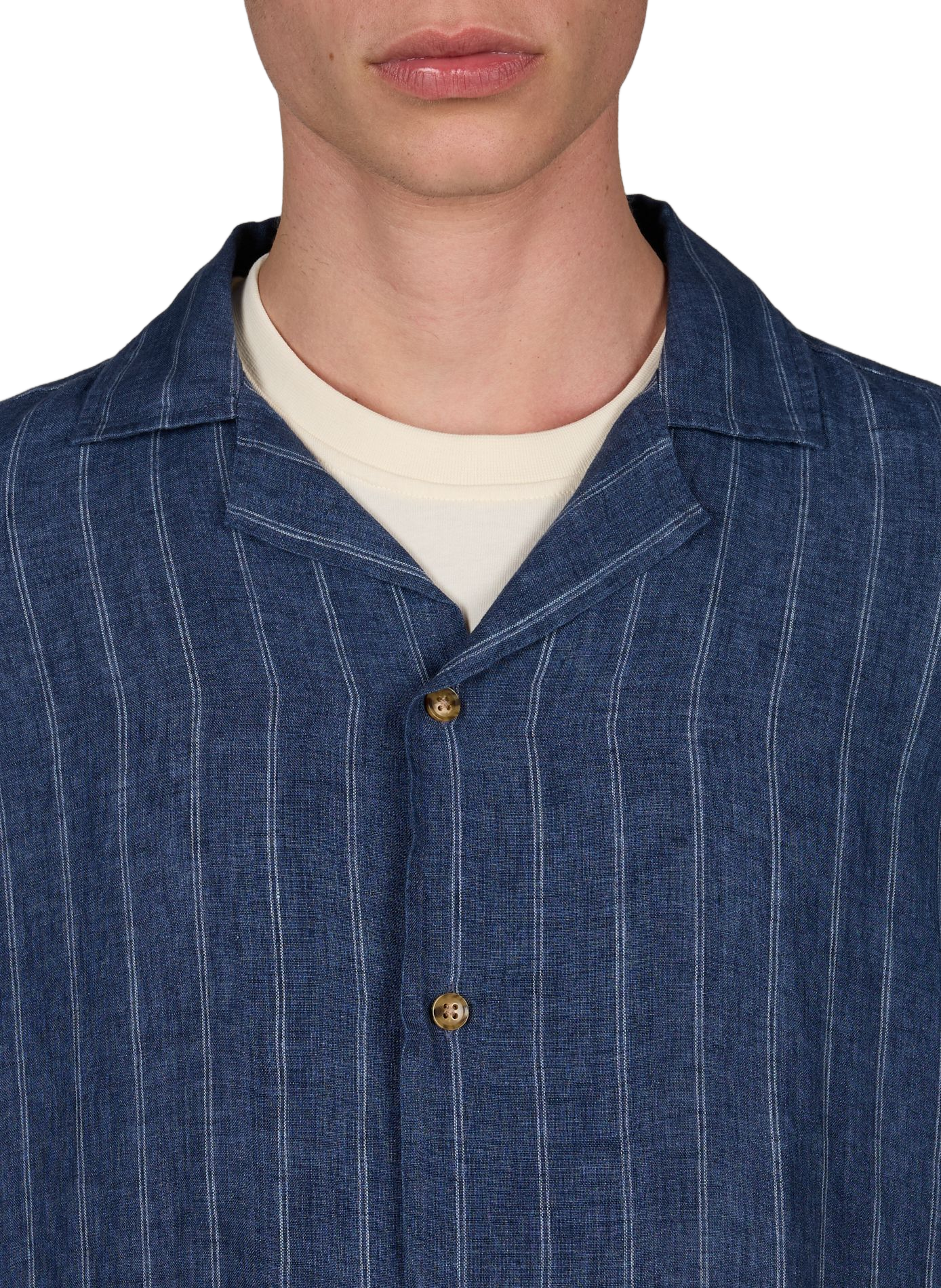 Short-sleeved linen shirt with stripes FACONNABLE Blue