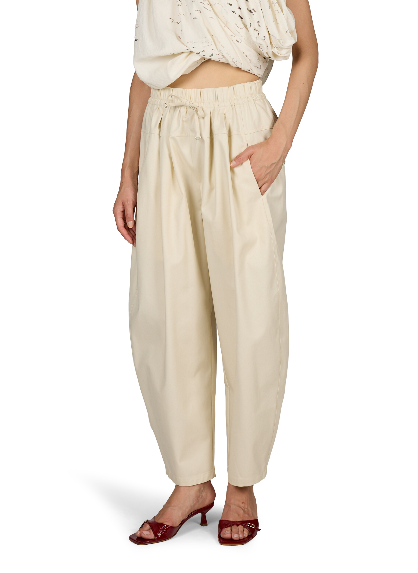 Hose in bogenförmiger Form mit hoher elastischer Taille aus Baumwolle LAMRONS Beige