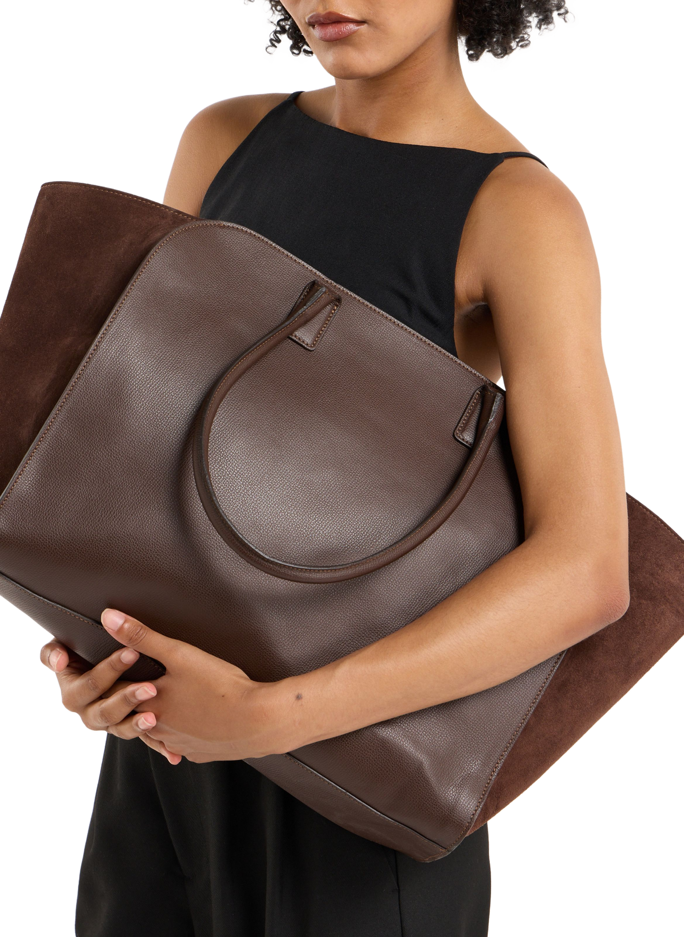 Sac cabas à empiècement daim en cuir grainé SAISON 1865 Marron