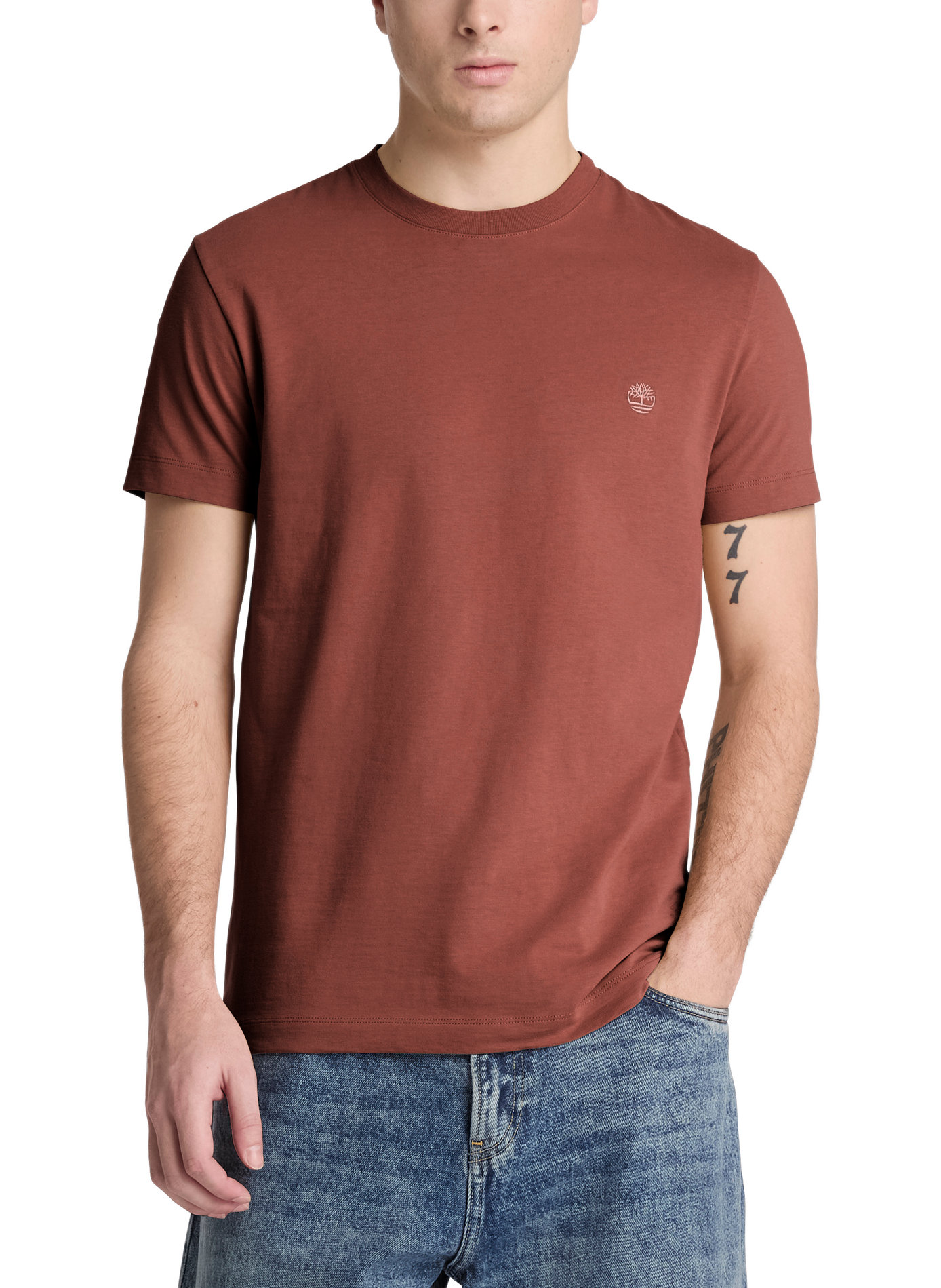 Gerader T-Shirt mit gesticktem Logo aus Baumwolle TIMBERLAND Braun