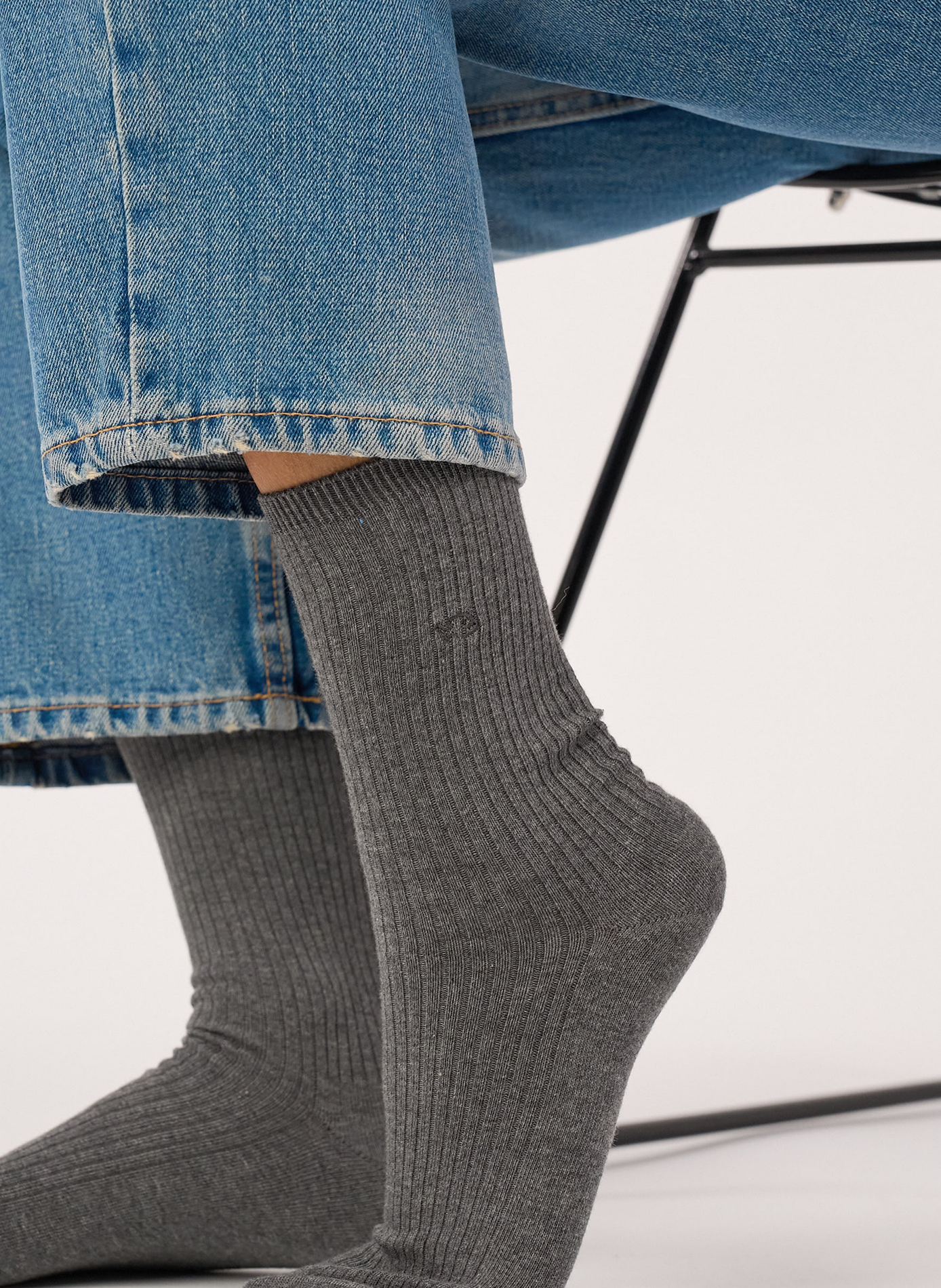 Chaussettes en coton peigné unies côtelées BILLYBELT Gris