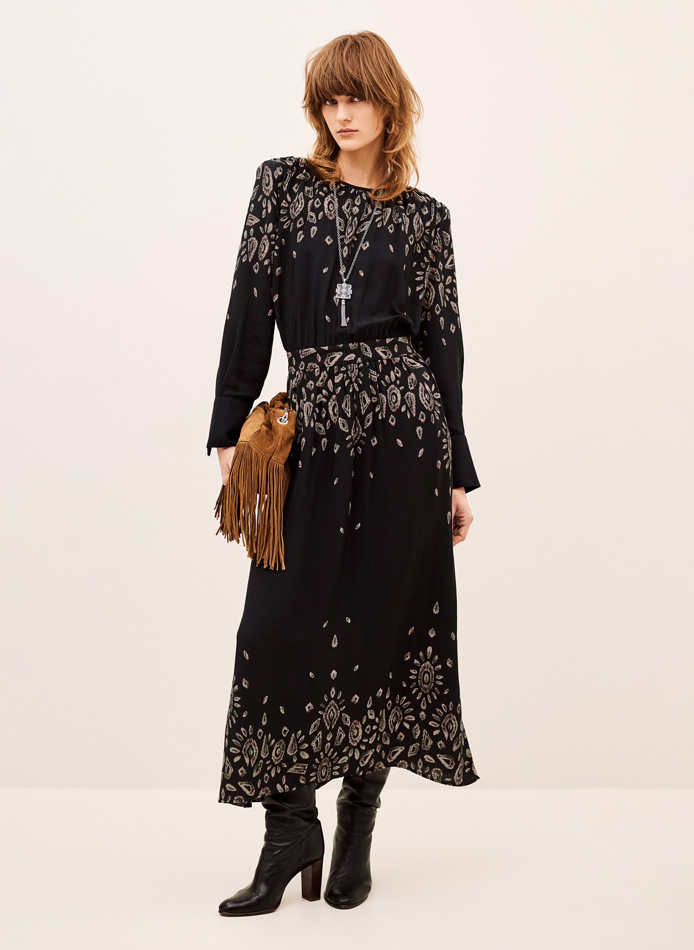 Robe longue col rond imprimée belline BA&SH Zwart