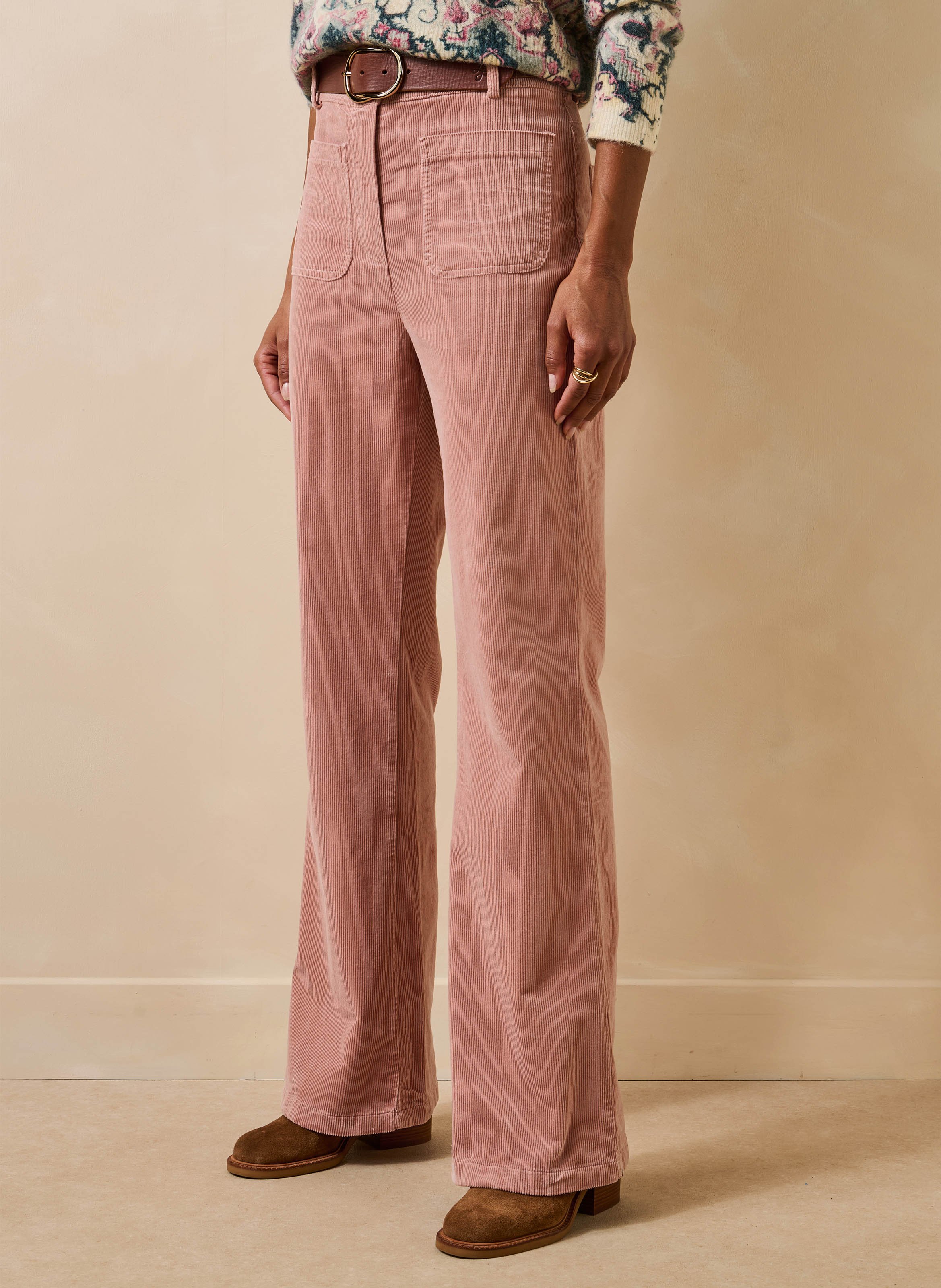 Wijde ribfluwelen broek van katoenmix LA FEE MARABOUTEE Roze