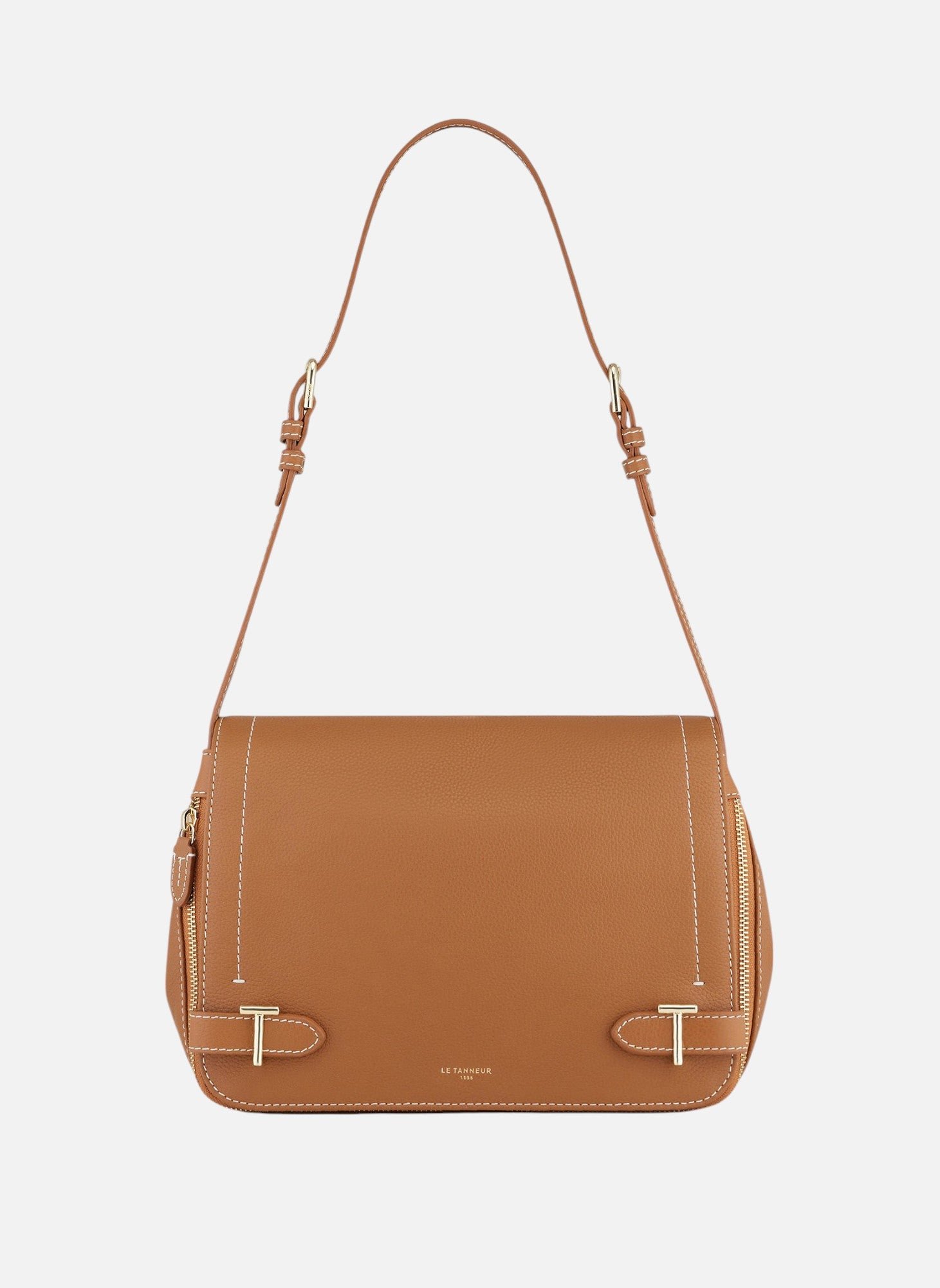Sac bandoulière moyen modèle simone en cuir grainé LE TANNEUR Marron