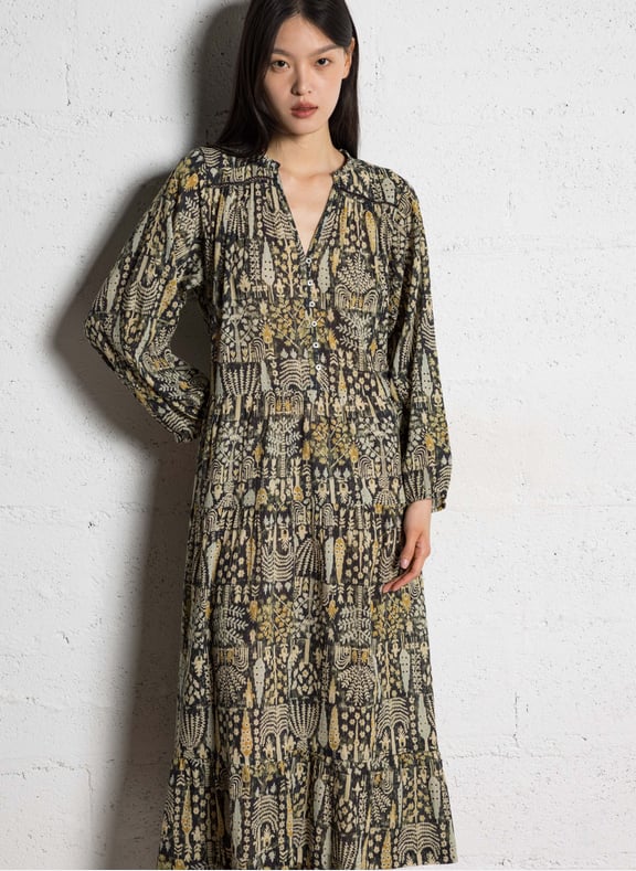 Robe midi en coton imprimé pidola Kaki by BA&SH BA&SH Robe midi en coton imprimé pidola Kaki