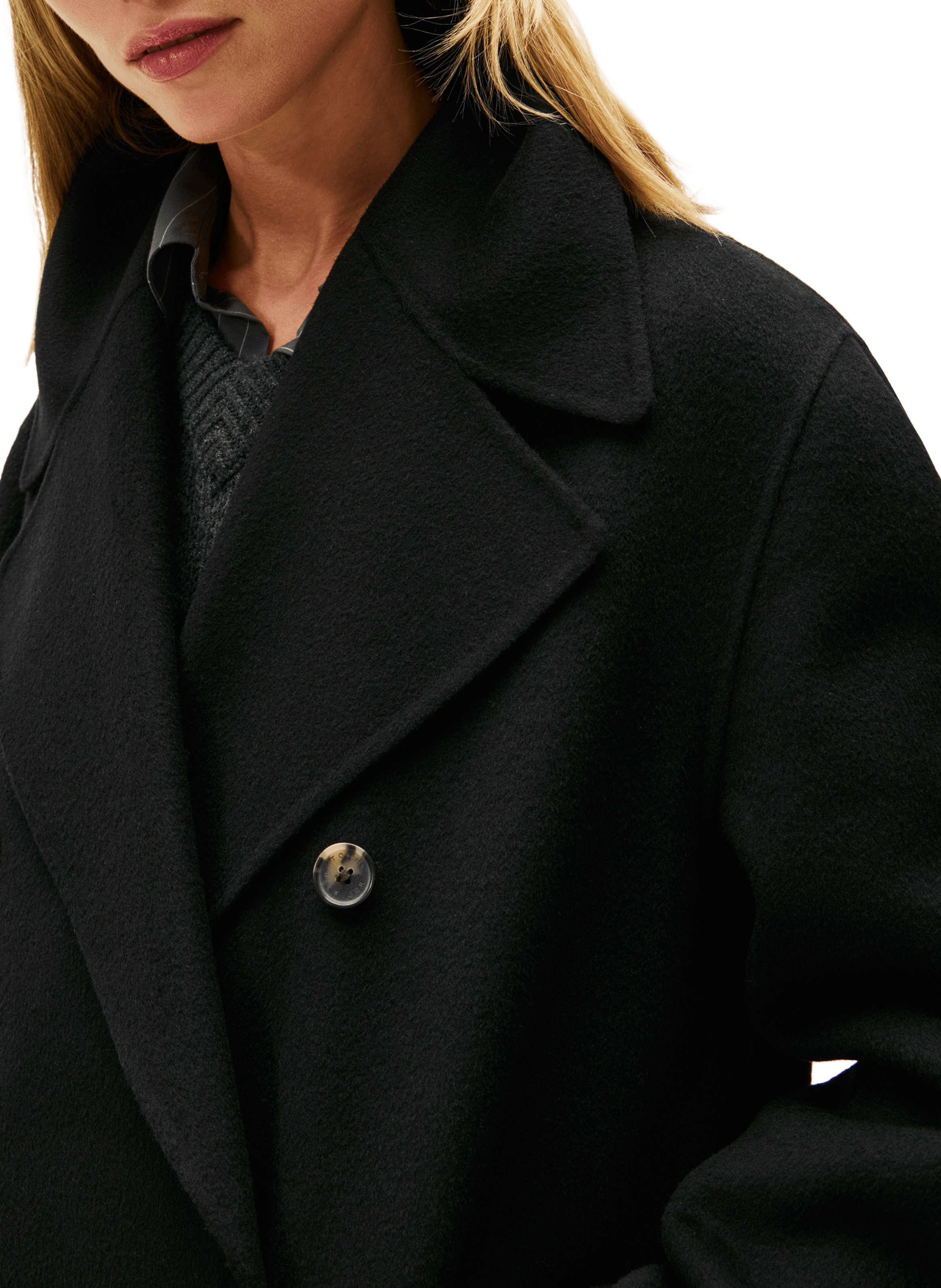 Manteau caban croisé en laine mélangée TOMMY HILFIGER Noir